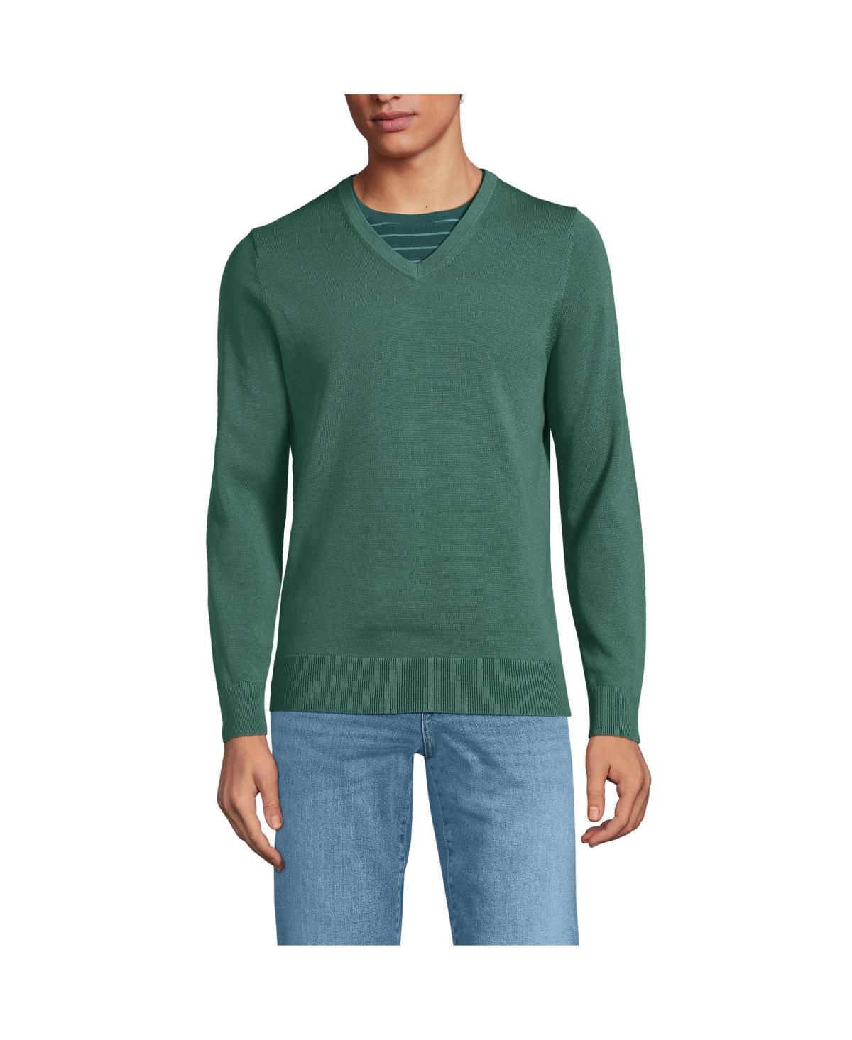 Men's Lands' End Fine Gauge Cotton V-Neck Sweater, Size: Small, Radiant Blue Product Image