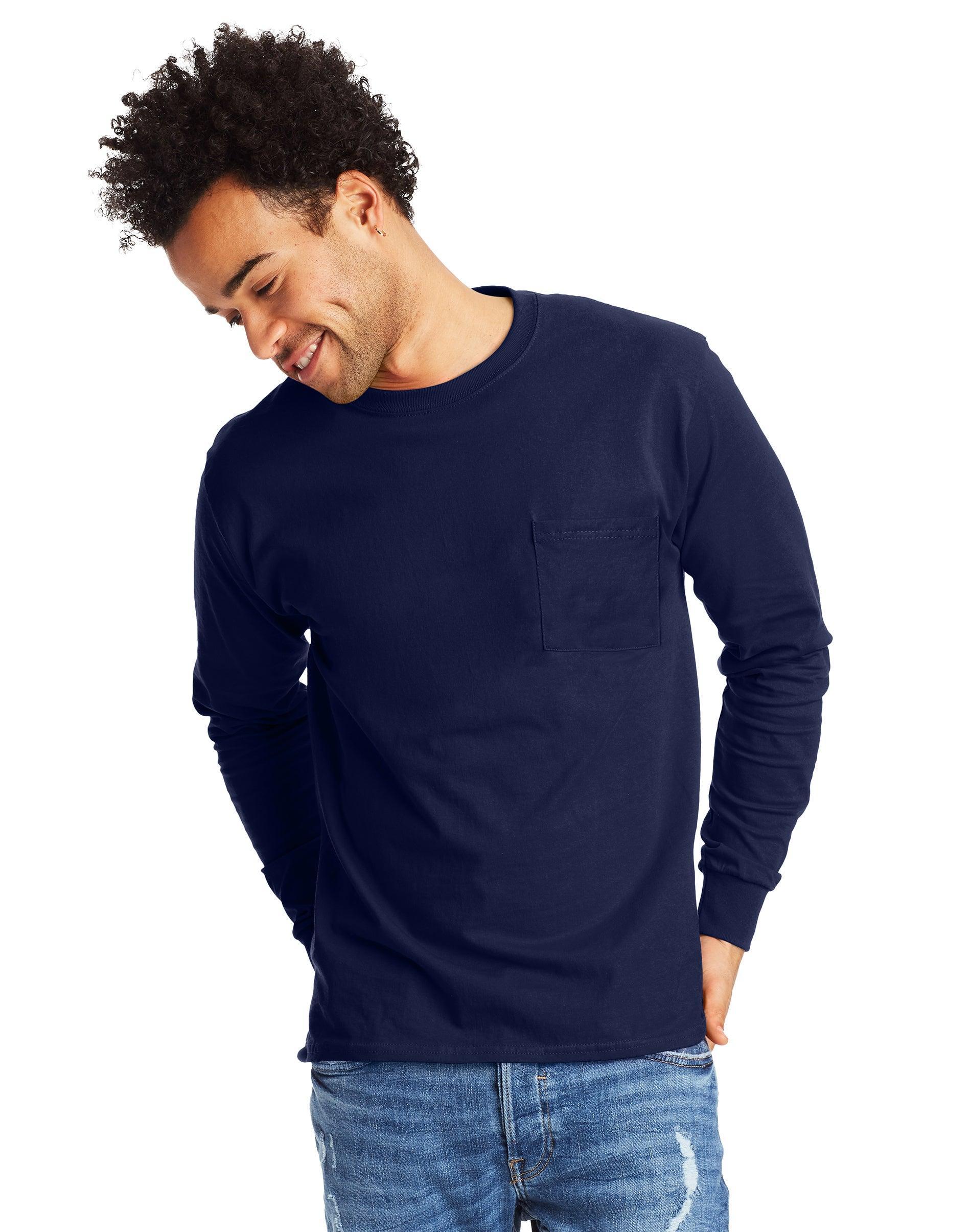 Hanes Authentic Mens Long Sleeve Pocket T-Shirt Deep Forest S Product Image