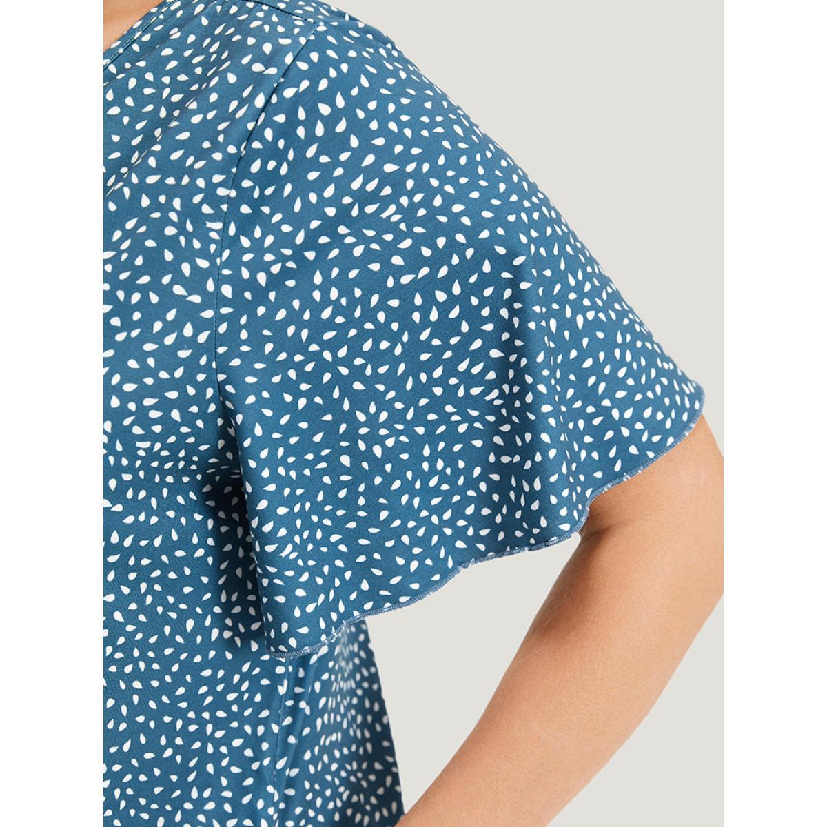 Plus Size Water Drop Print Button Detail Ruffled Dress Stone Women Casual Frill Trim V-neck Short sleeve Curvy Knee Dress BloomChic 22-24/3X Product Image