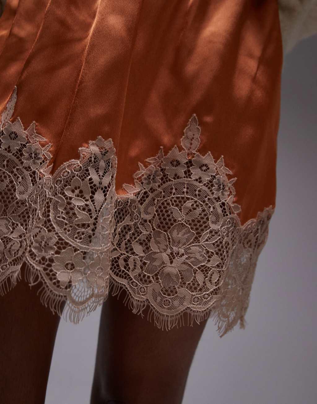 Topshop satin lace petticoat in rust with tea-stained lace Product Image