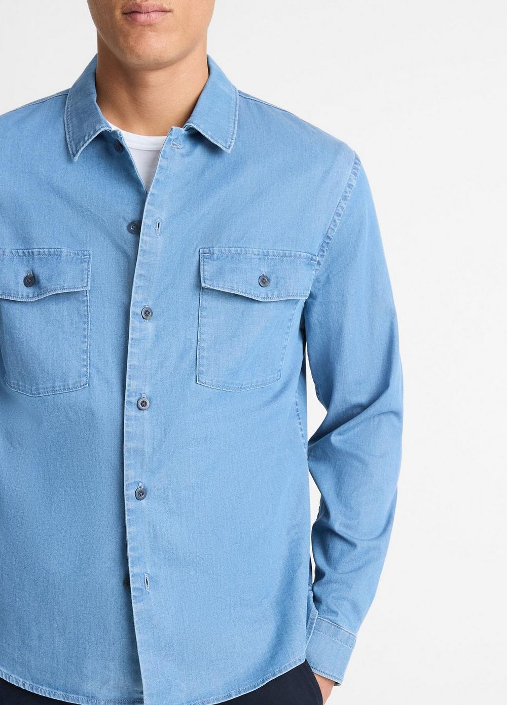 Mens Double Patch-Pocket Cotton Shirt, Washed Waterfall, Size XL Vince Product Image