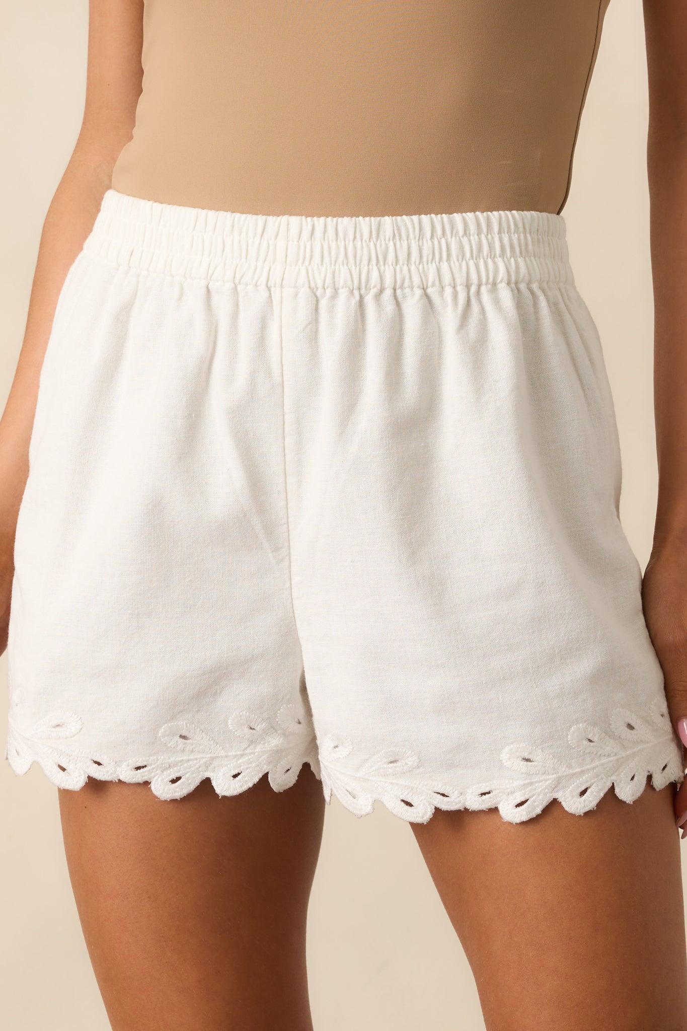 Z Supply White Pesaro Embroidered Linen Short Product Image