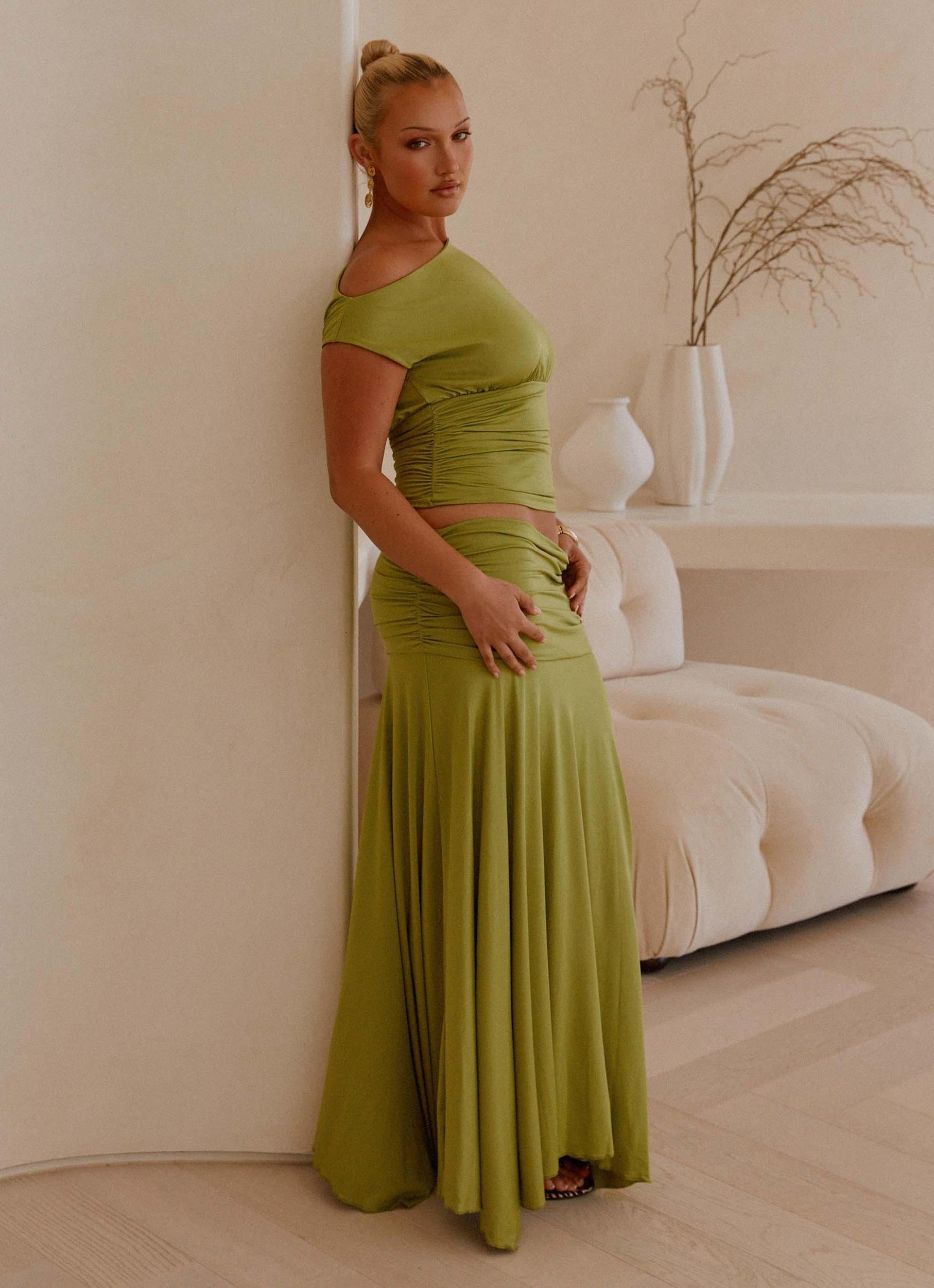 Liana Ruched Maxi Skirt - Green Product Image