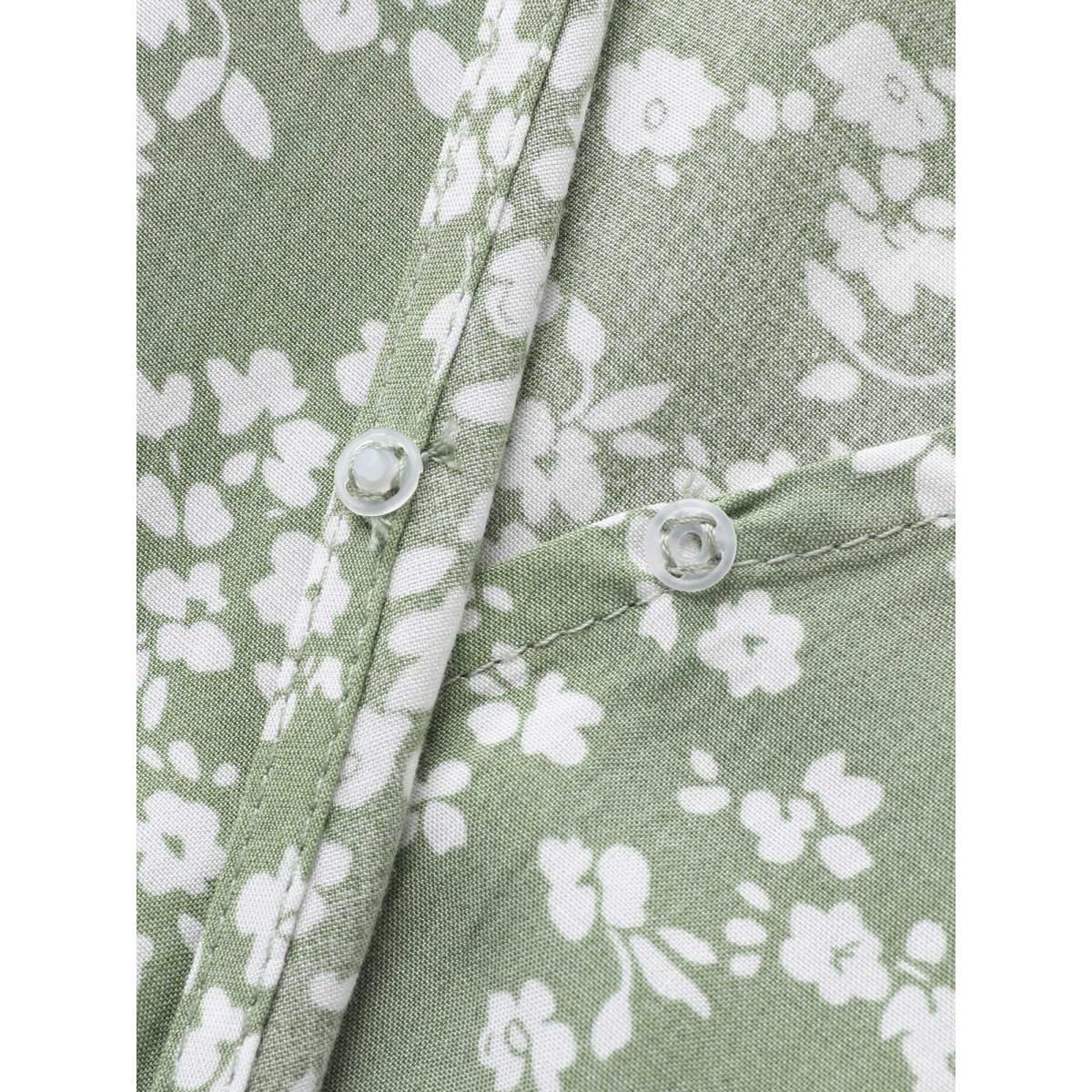 Plus Size Bloom Dress - Ditsy Floral Elastic Waist Ruffles Pocket Knee Dress LightGreen Women Elegant Non V-neck Short sleeve Curvy Knee Dress BloomChic 10/M Product Image