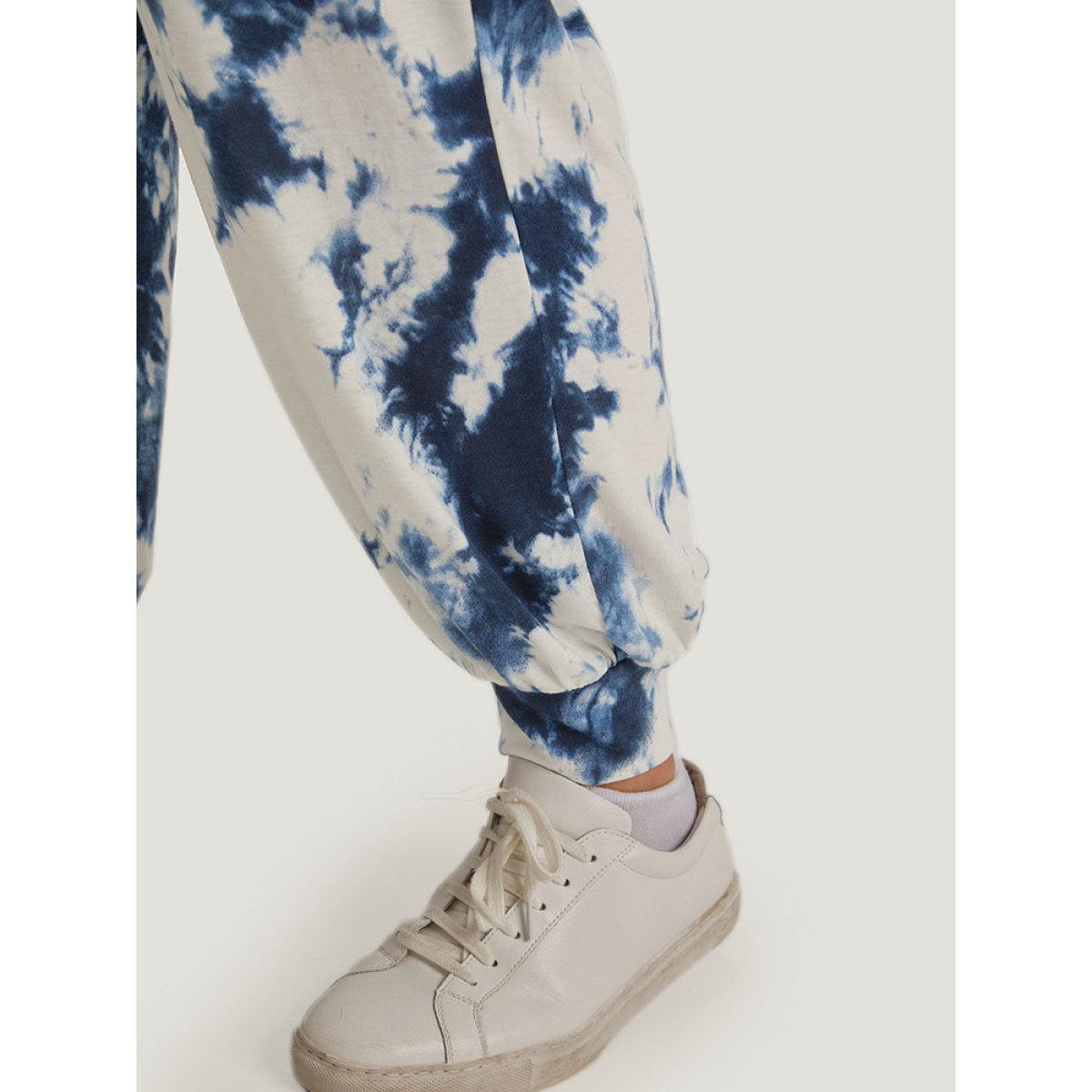 Tie Dye Pocket Drawstring Carrot Sweatpants Blue Plus Size Women Casual Dailywear Tie Dye 26/4X Bloomchic Product Image
