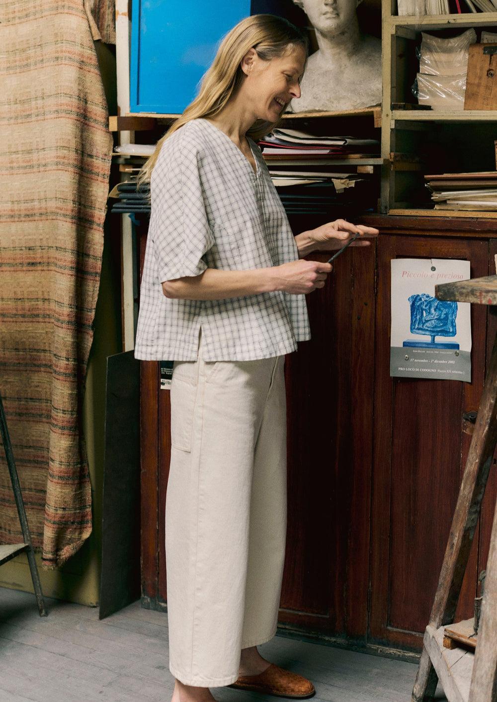 Relaxed Wide Leg Denim Pants | Ecru Product Image