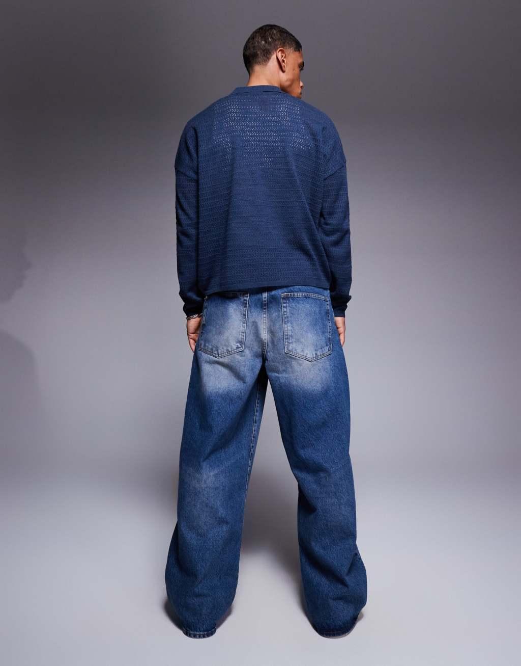 ASOS DESIGN super baggy fit jeans in dark wash blue Product Image