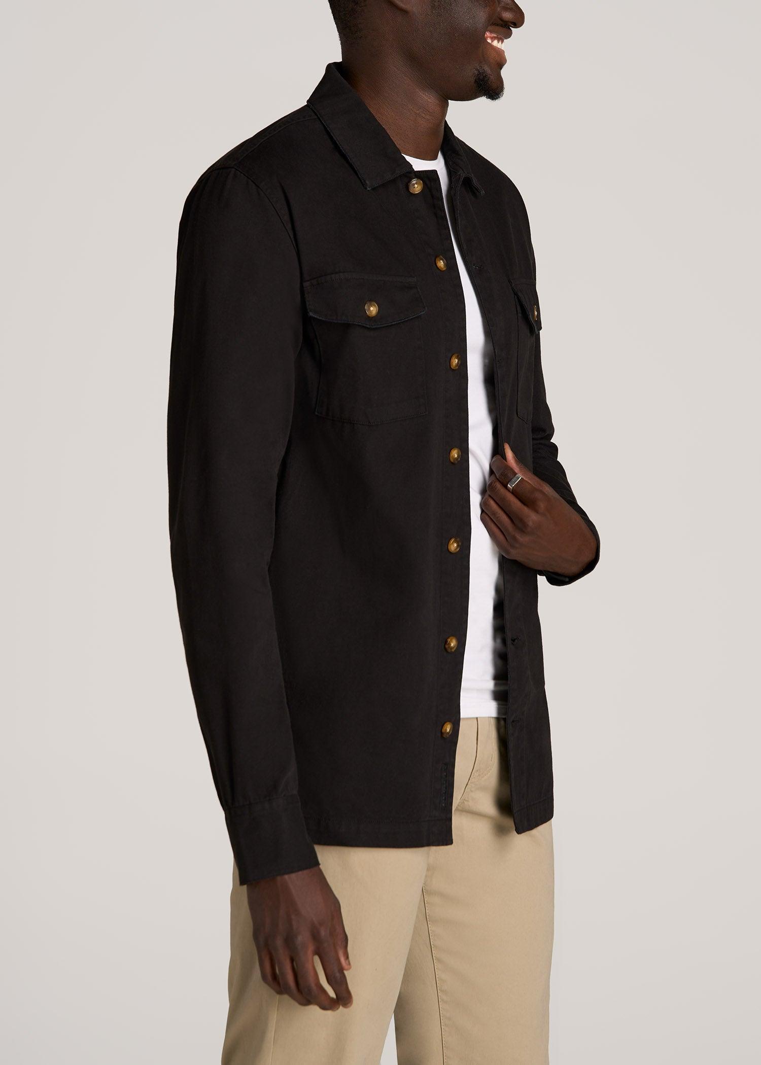 Garment Dyed Lightweight Overshirt For Tall Men in Black Product Image