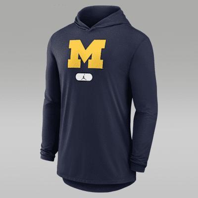 Men's Michigan Wolverines Jordan Brand Dri-FIT College Long-Sleeve Hooded T-Shirt Product Image