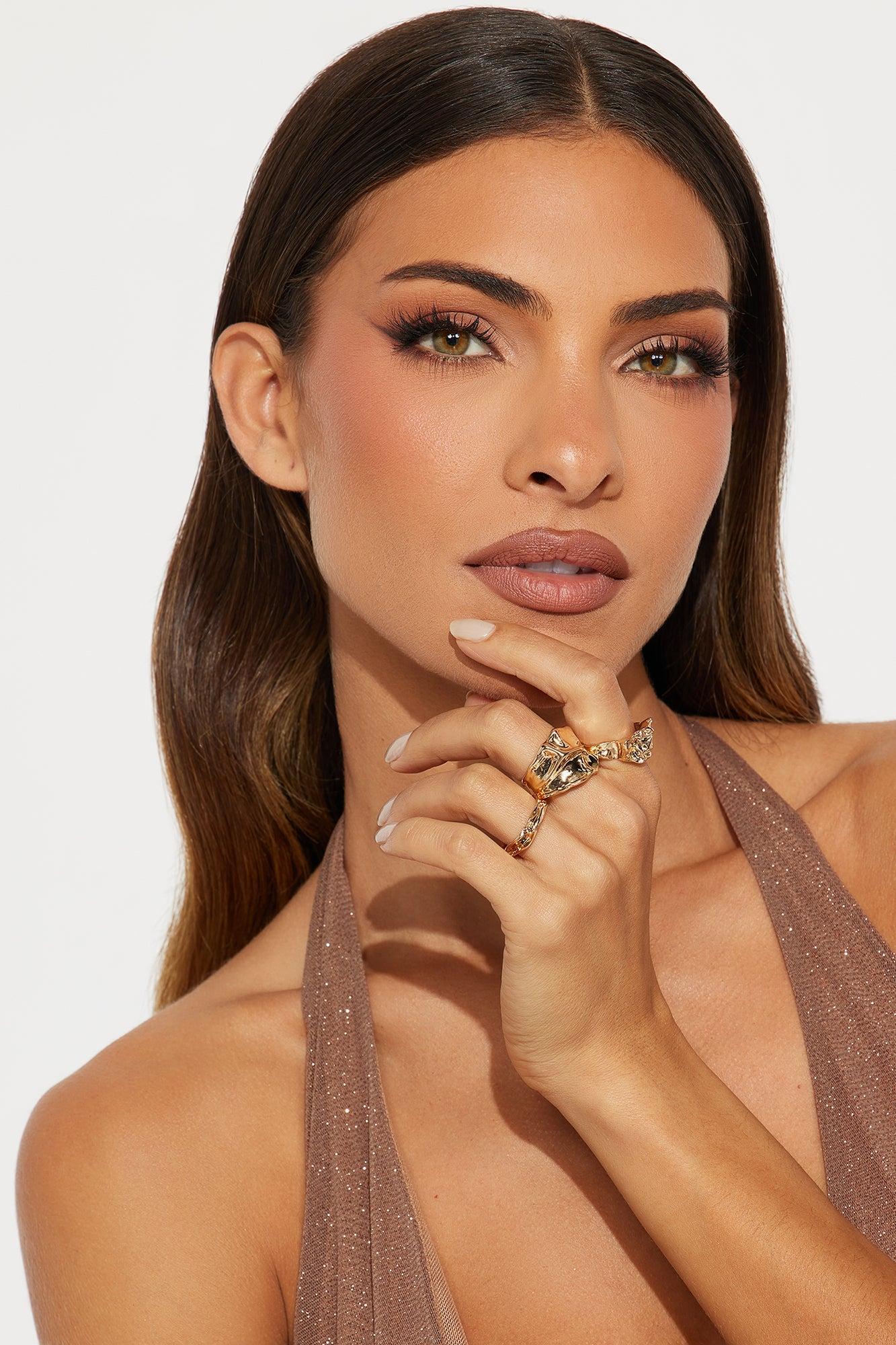 Three Wishes 3 Piece Ring Set - Gold/Black Female Product Image