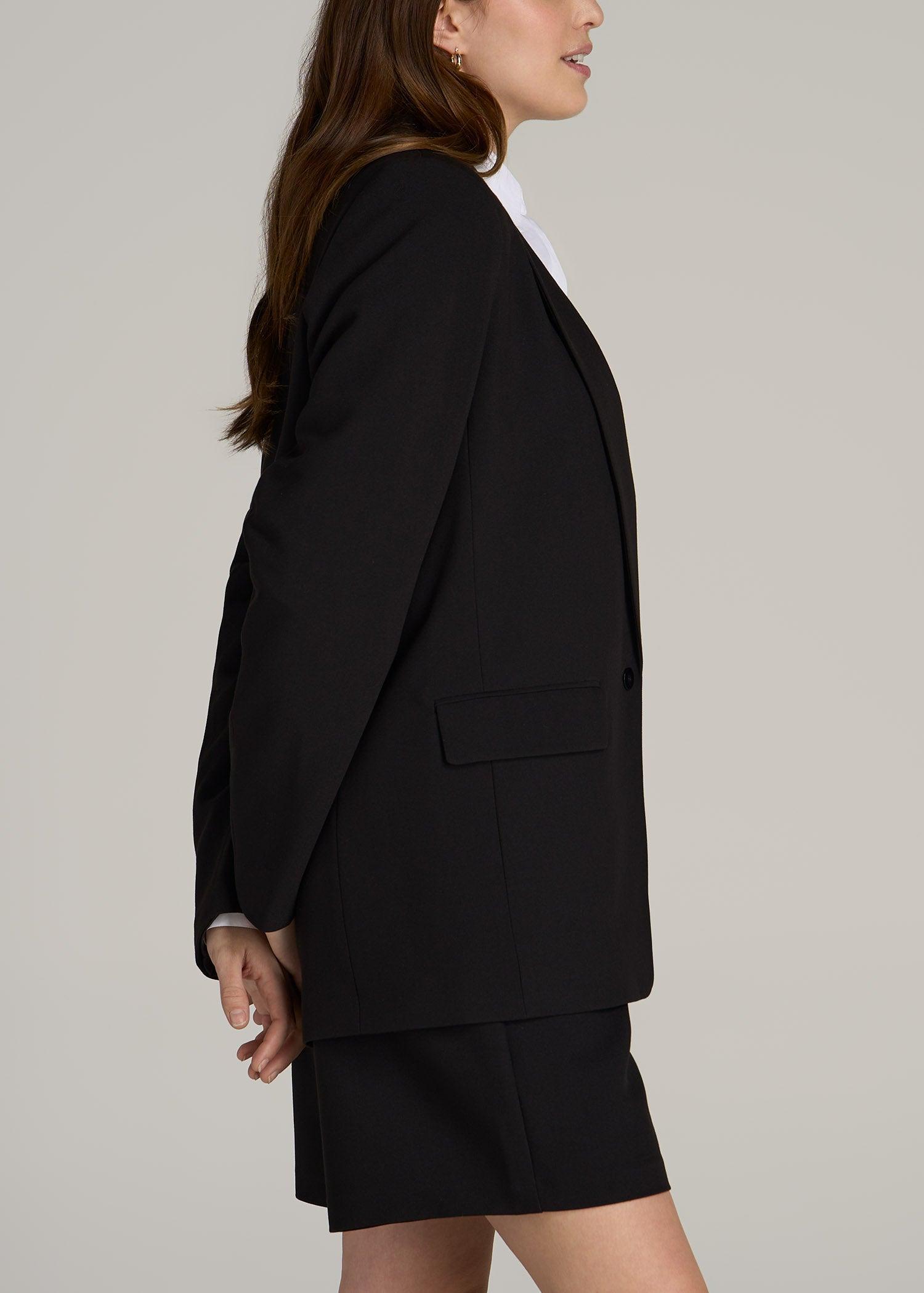 Boyfriend Fit Single-Button Blazer for Tall Women in Black Product Image
