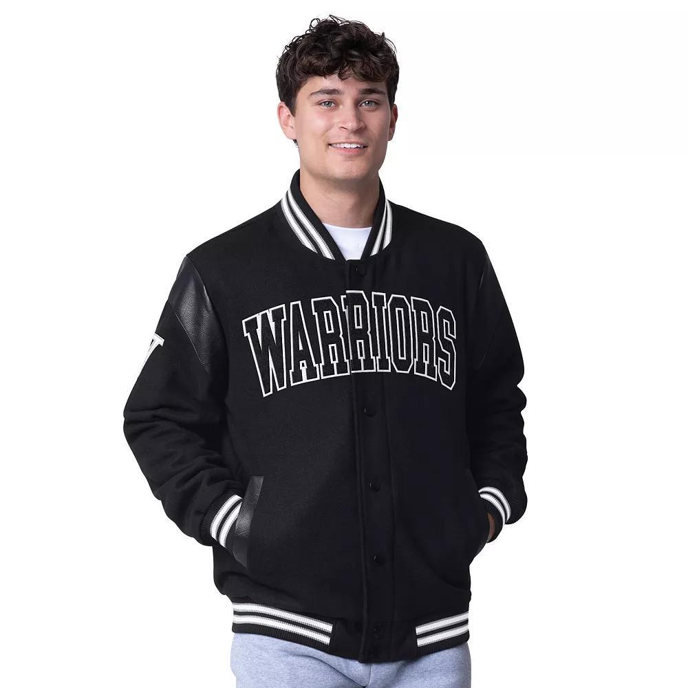 Men's G-III Sports by Carl Banks Black Golden State Warriors Clutch Hitter Full-Snap Varsity Jacket, Size: Large Product Image
