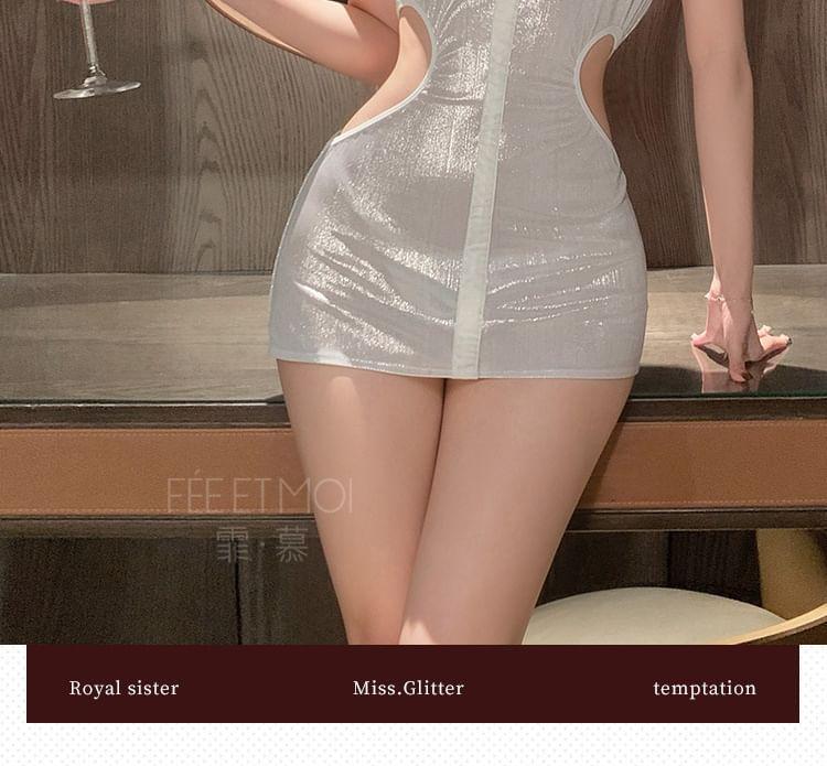 Lingerie Set: Glitter Choker Mini Dress + Thong Product Image