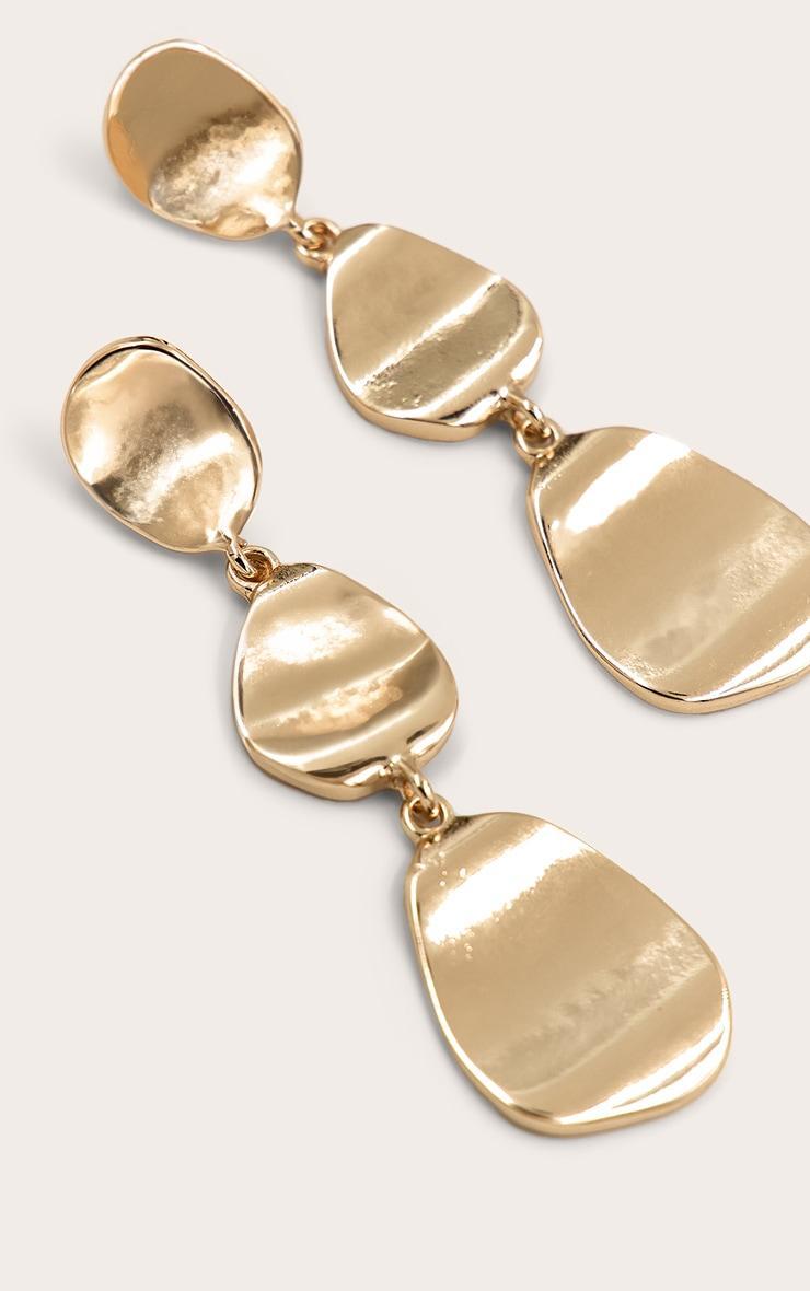 Gold Textured Layered Oval Drape Earrings Product Image