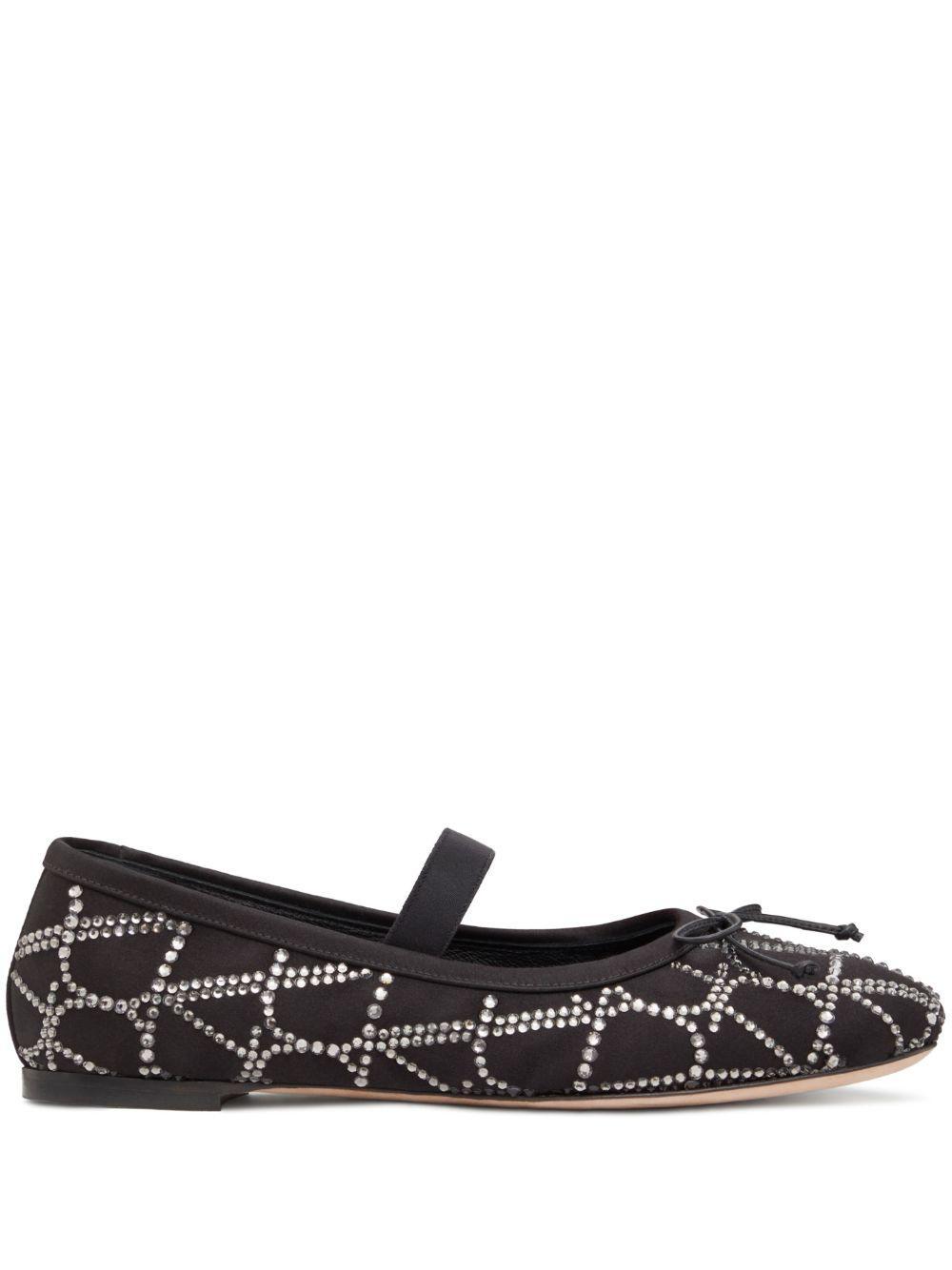 VALENTINO GARAVANI Crystal Studded Bow Ballerina Flats In Black Product Image