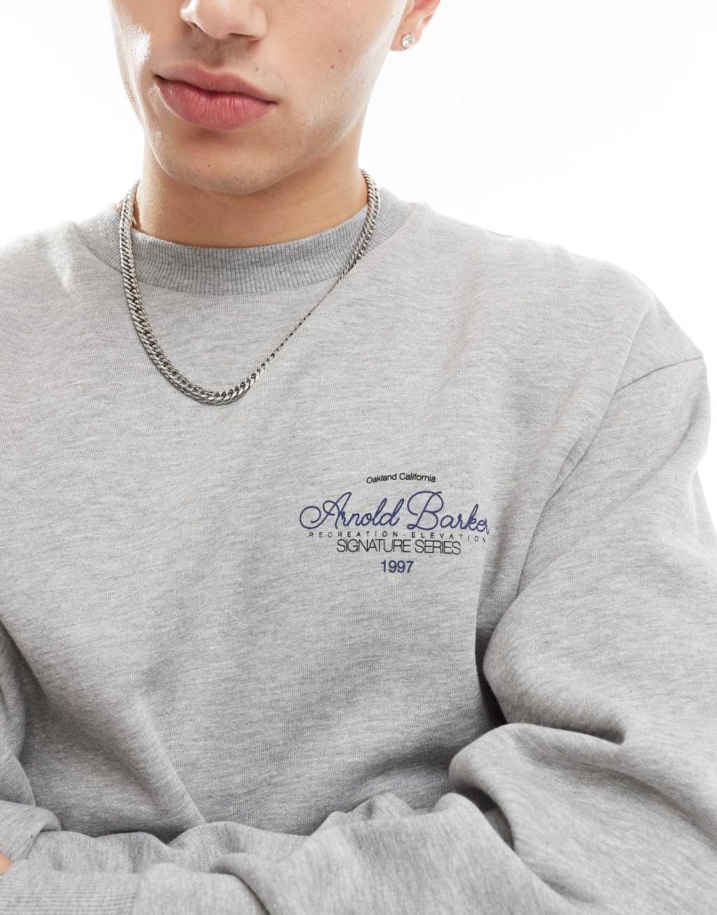 ASOS DESIGN oversized sweatshirt with embroidered chest print in gray heather Product Image