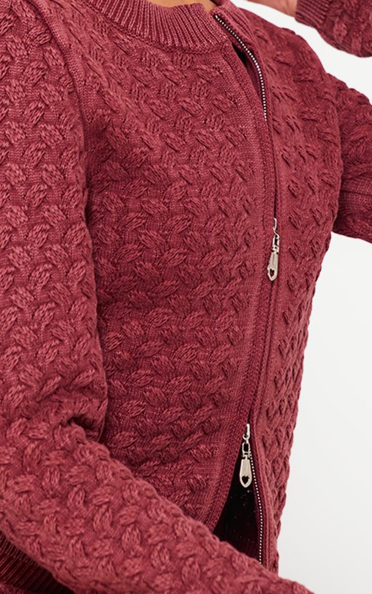 Petite Dark Red Cable Knit Jacket Product Image