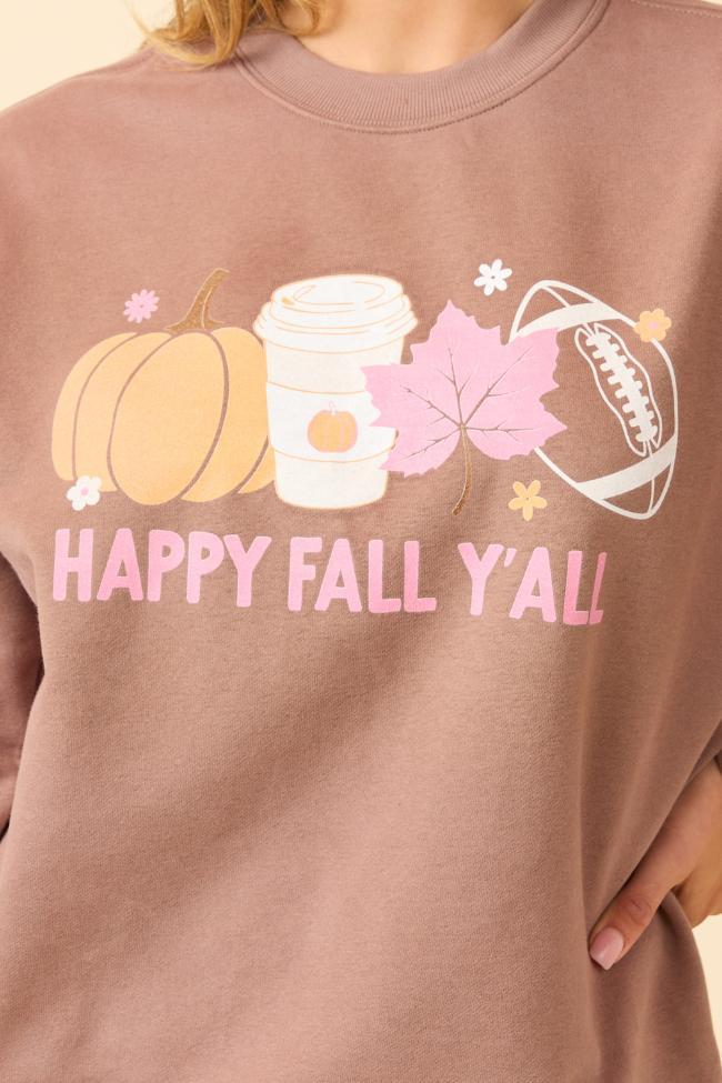 Happy Fall Y'all Mocha Graphic Sweatshirt SALE Product Image
