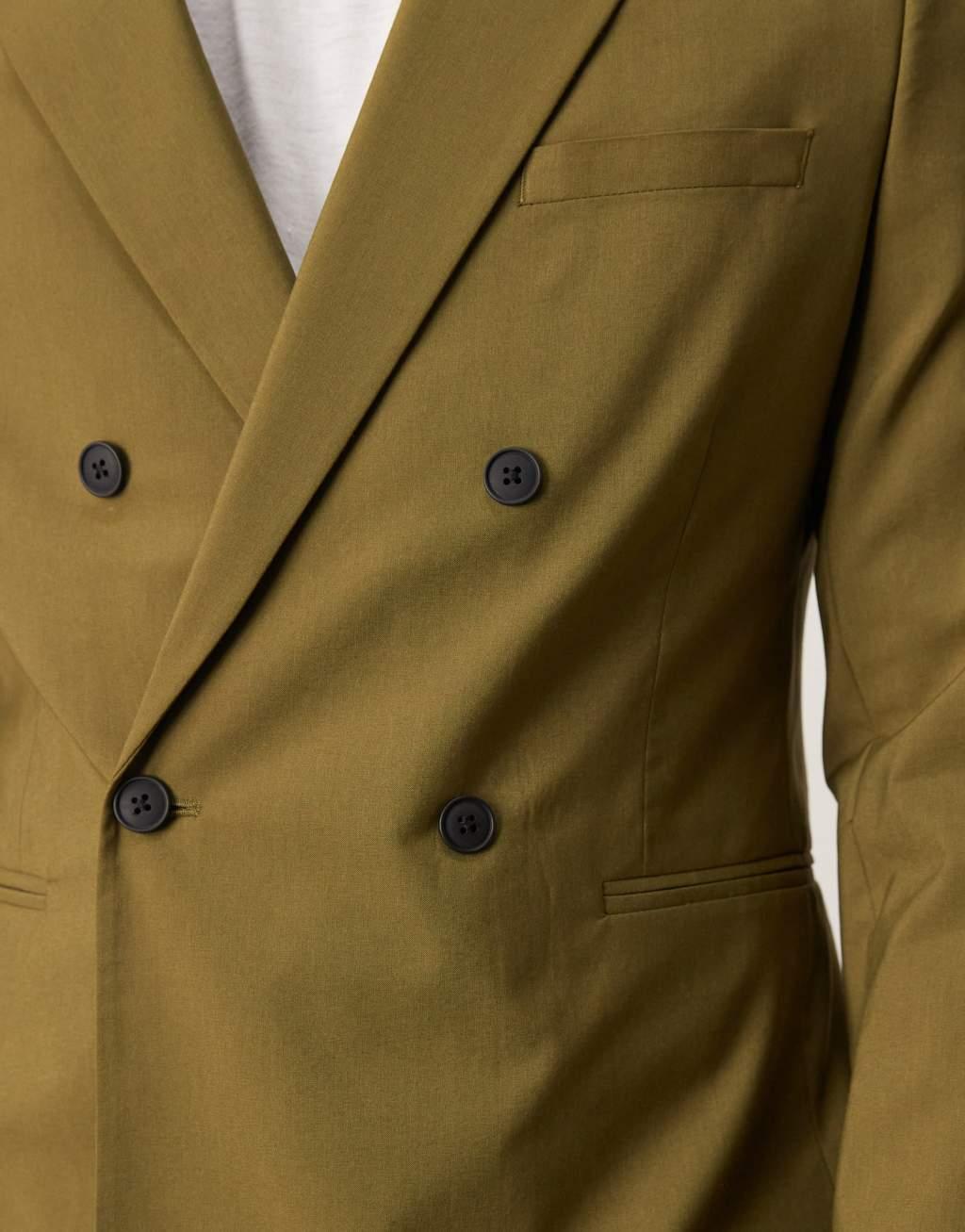 ASOS DESIGN double breasted slim suit jacket in olive green Product Image