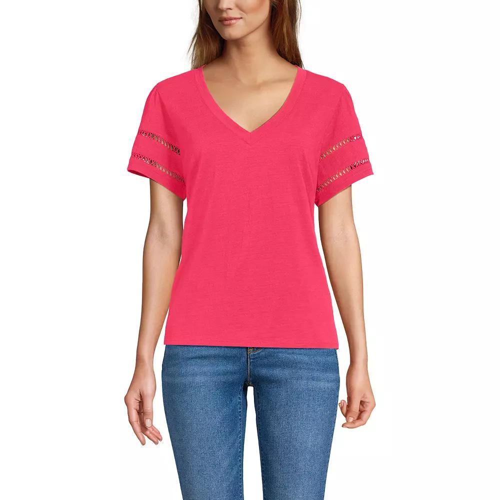 Women's Lands' End Flutter Sleeve V-Neck Tee, Size: Medium, Black Product Image