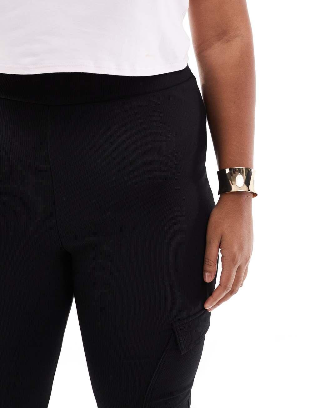 Yours ribbed cargo leggings in black Product Image