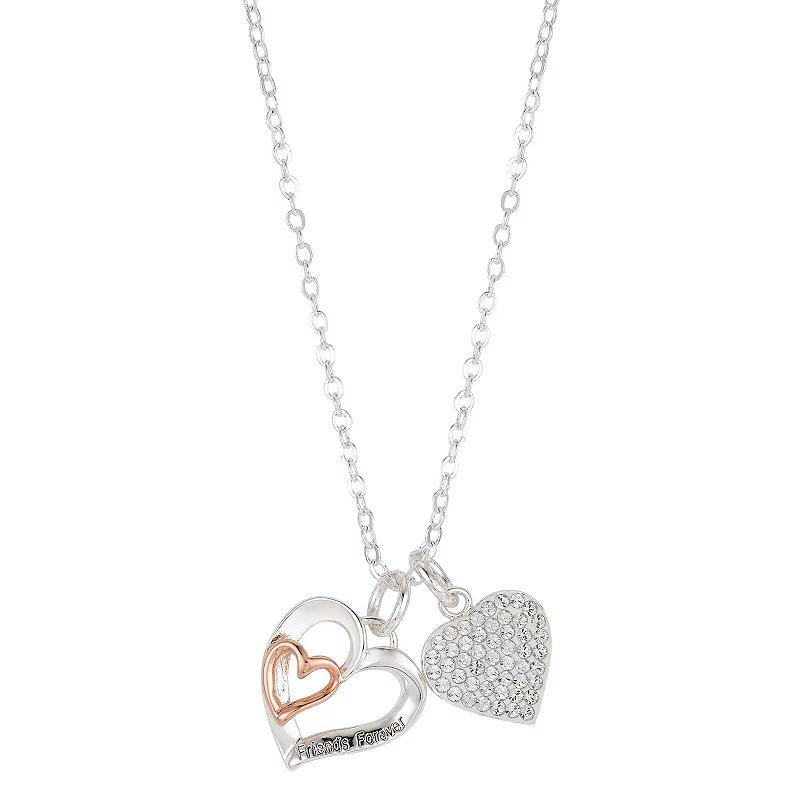 Brilliance Crystal "Friends Forever" Double Heart Charm Necklace, Women's, Size: 18", Two Tone Product Image