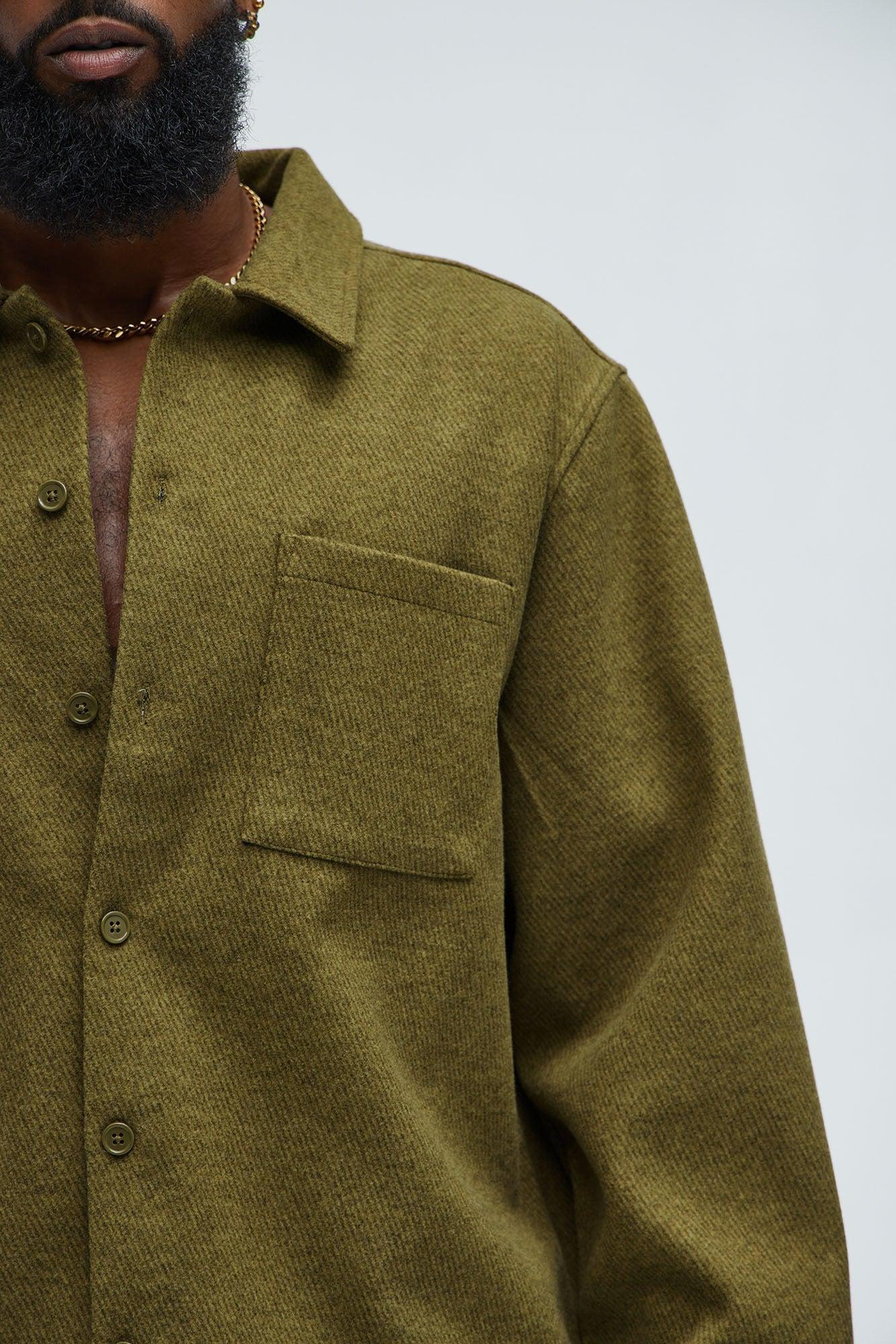 Talbot Wool Like Button Up Shirt - Olive Product Image