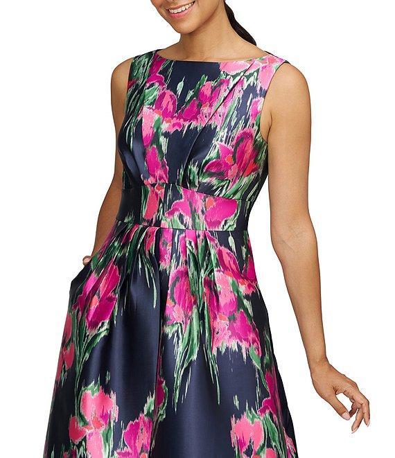 Kay Unger Evelyn Boat Neck Sleeveless Floral Print Mikado Overlay Walk Thru Jumpsuit Product Image