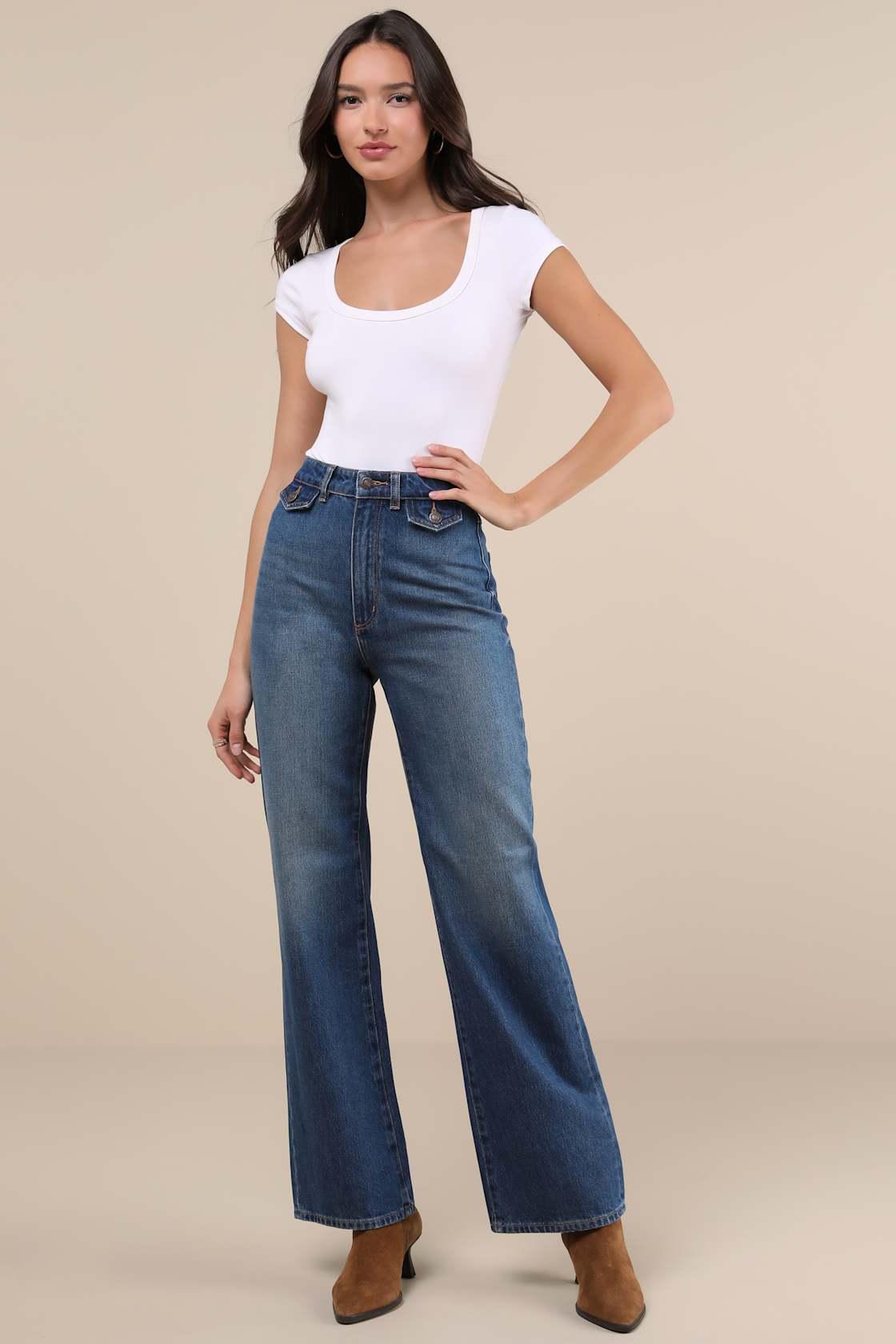 Heidi Dark Wash Relaxed Straight Leg Jeans Product Image