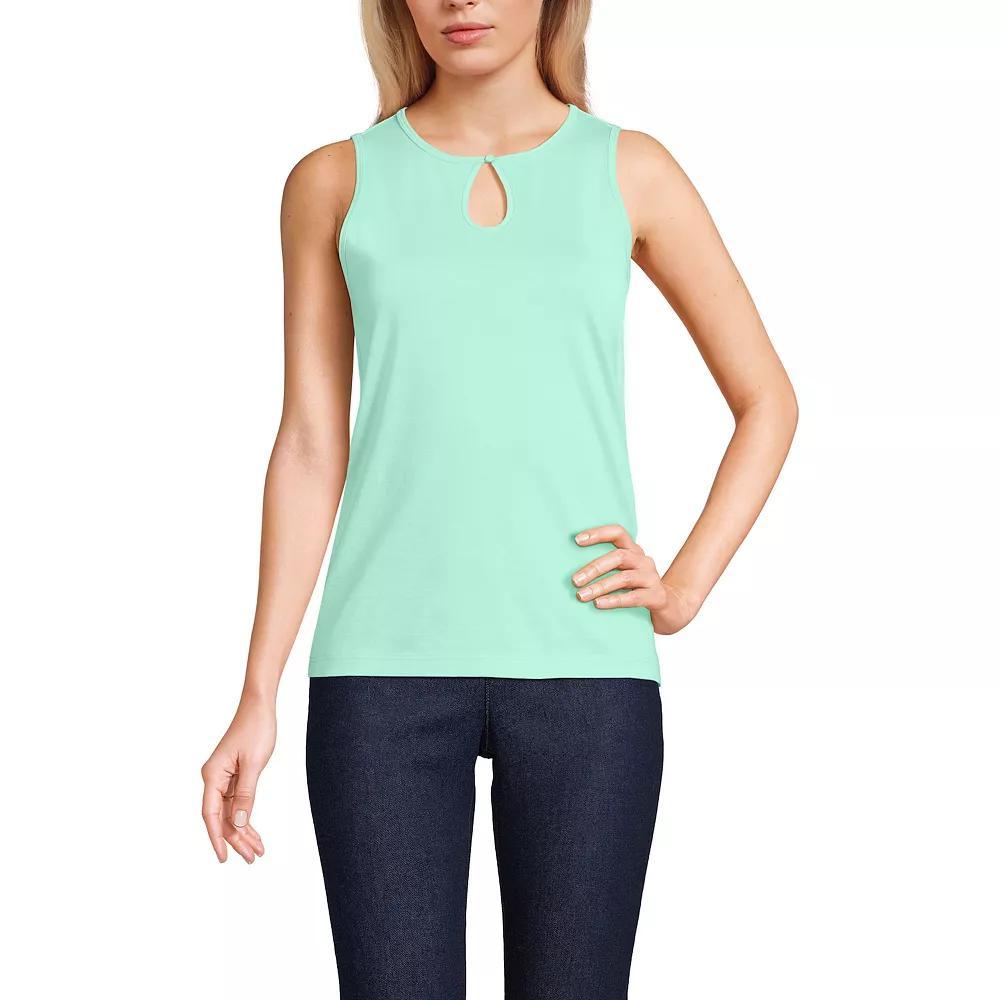 Women's Lands' End Supima Keyhole Tank Top, Size: Medium, Yellow Ivory Stripe Product Image