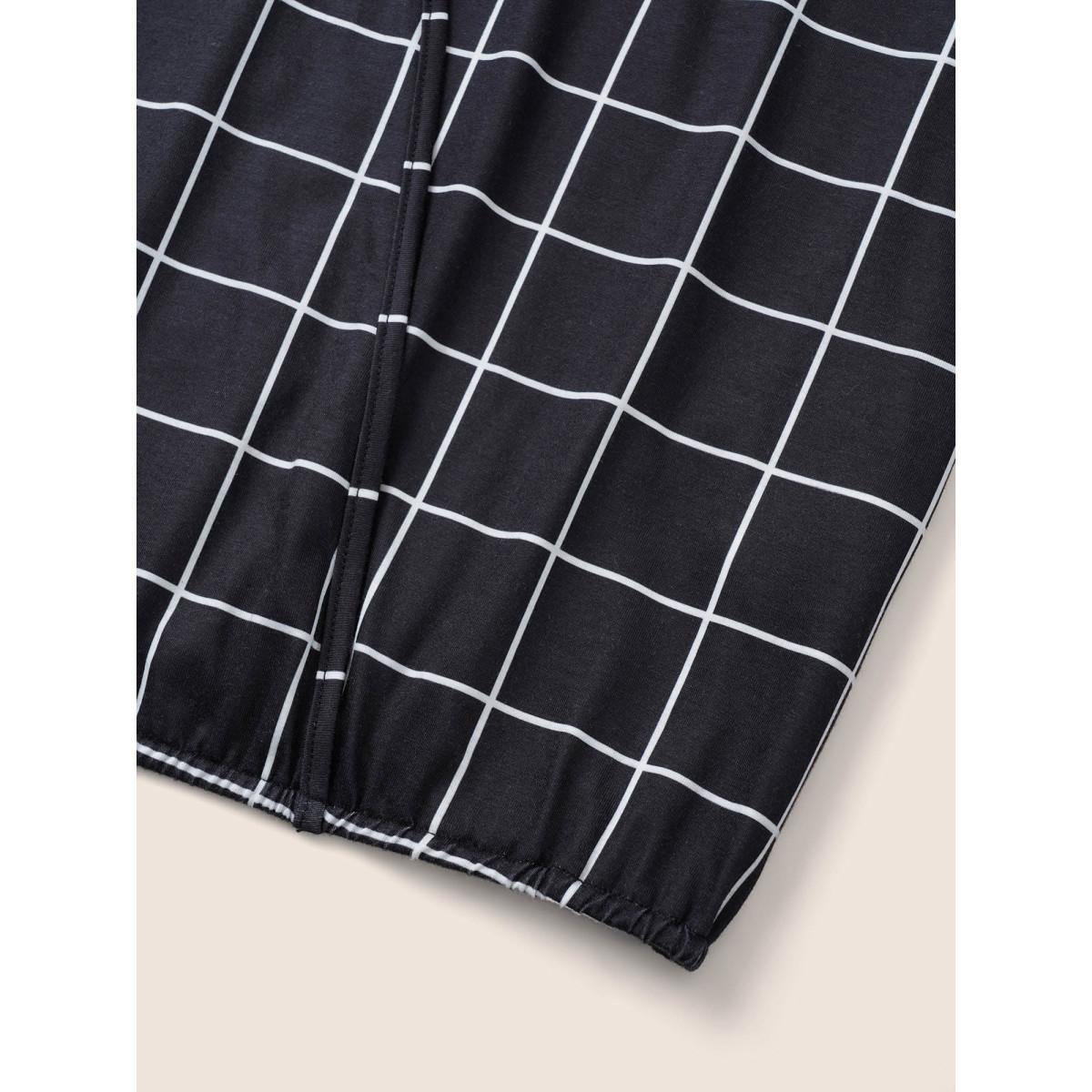Plus Size Plaid Surplice Neck Batwing Sleeve T-shirt Black Women Work From Home Overlapping Plaid Overlap Collar Work T-shirts BloomChic 12/L Product Image