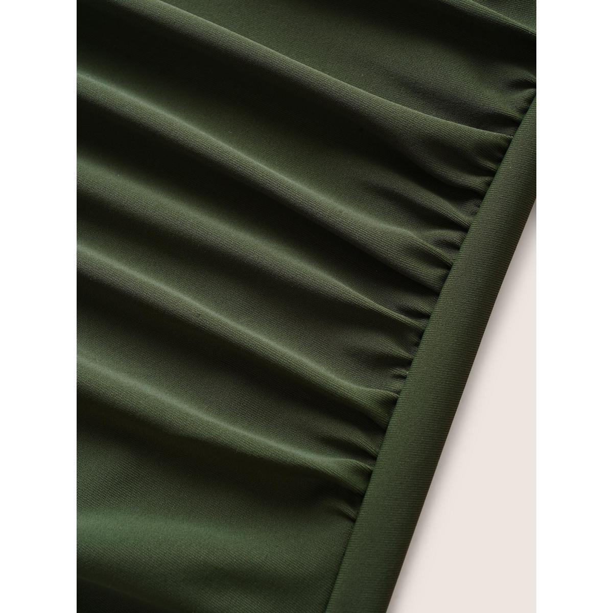 Plus Size Solid Overlap Collar Ruffle Sleeve One Piece Swimsuit Women's Swimwear ArmyGreen Beach Ruffles Curve Bathing Suits High stretch One Pieces BloomChic 30/6X Product Image