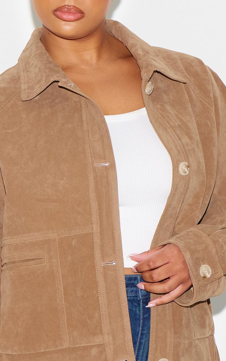 Plus Beige Oversized Faux Suede Jacket Product Image