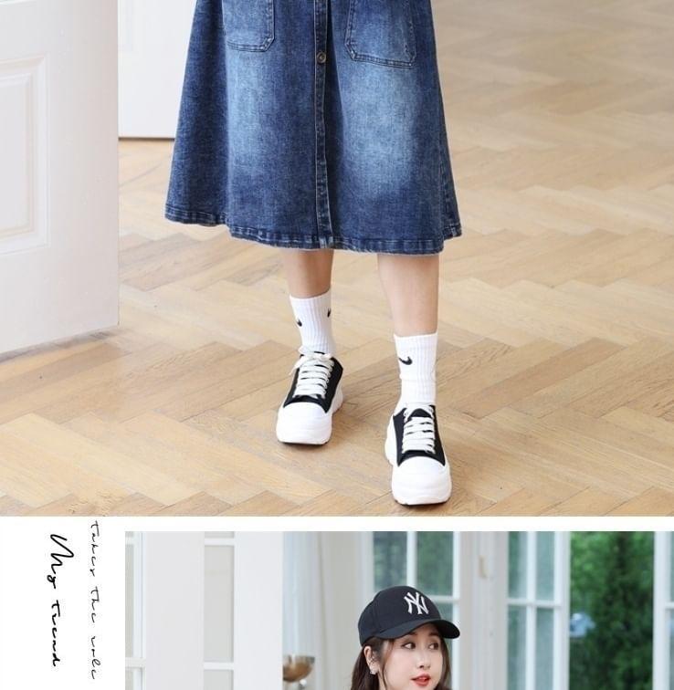 Plus Size Long-Sleeve Washed Denim Midi Shirt Dress Product Image
