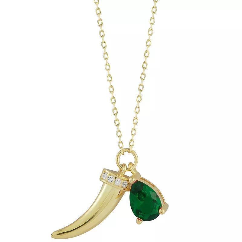 Sunkissed Sterling Cubic Zirconia Horn Charm Necklace, Women's, Size: 18", Gold Tone Green Product Image