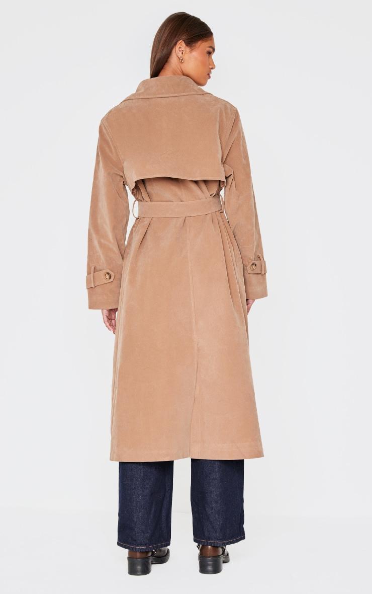 Tan Faux Suede Buckle Belt Trench Coat Product Image