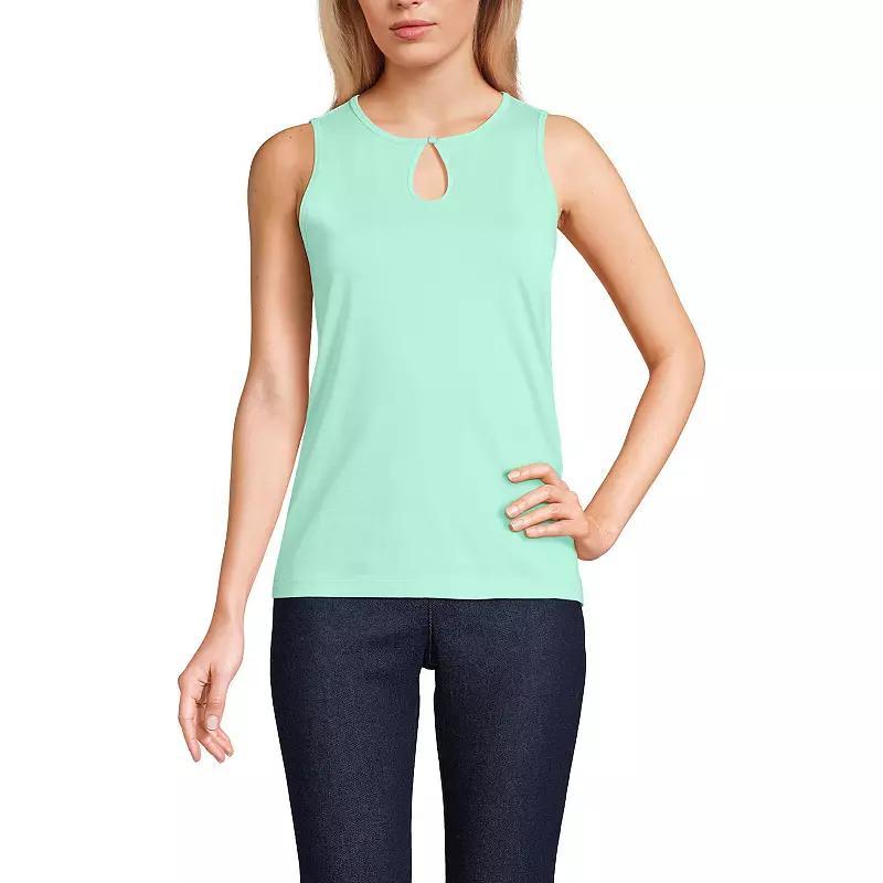 Women's Lands' End Supima Keyhole Tank Top, Size: Medium, Yellow Ivory Stripe Product Image