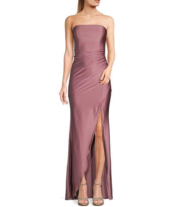 Honey and Rosie Pleated Strapless Side Slit Gown Product Image
