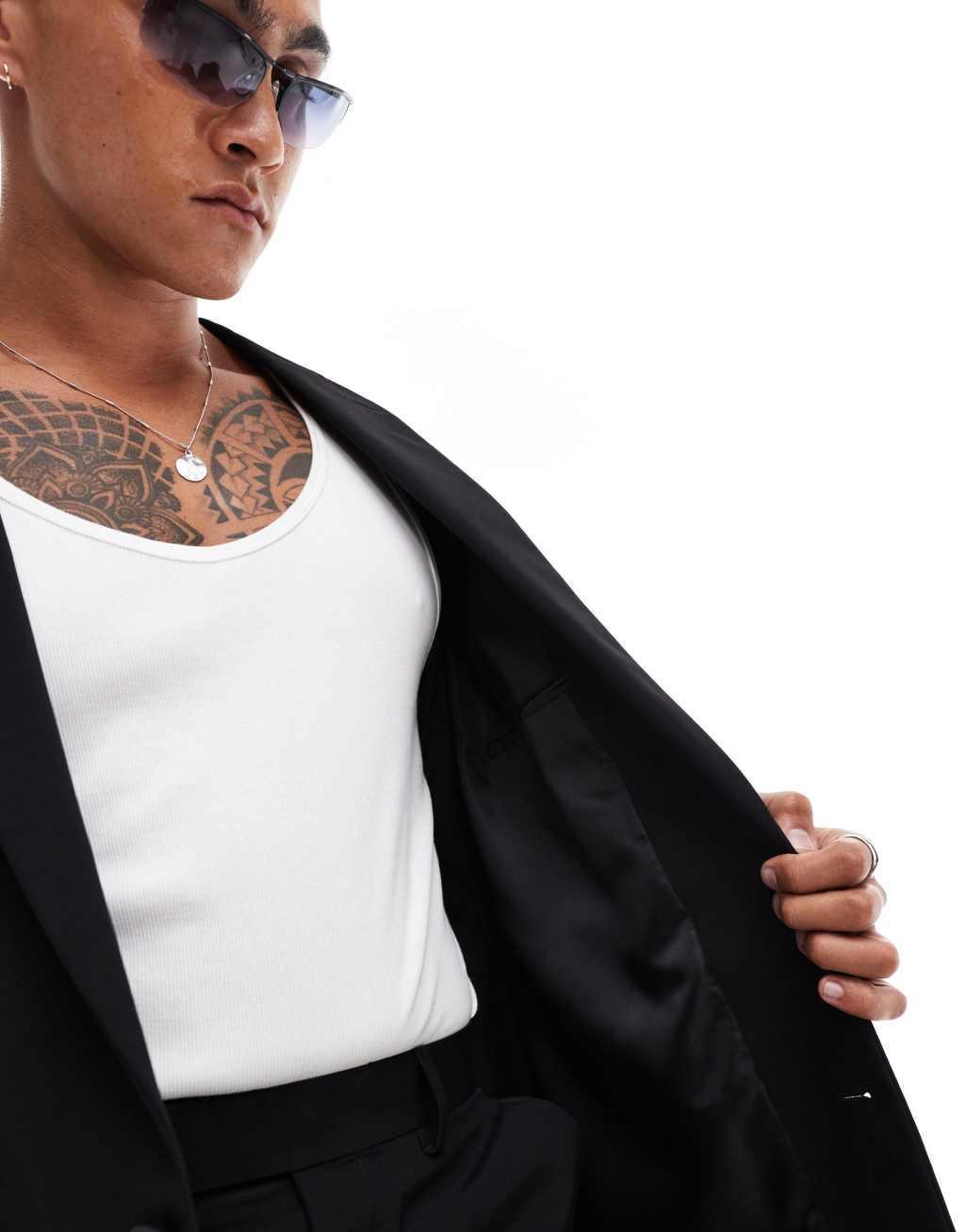 ASOS DESIGN relaxed tech suit jacket in black Product Image