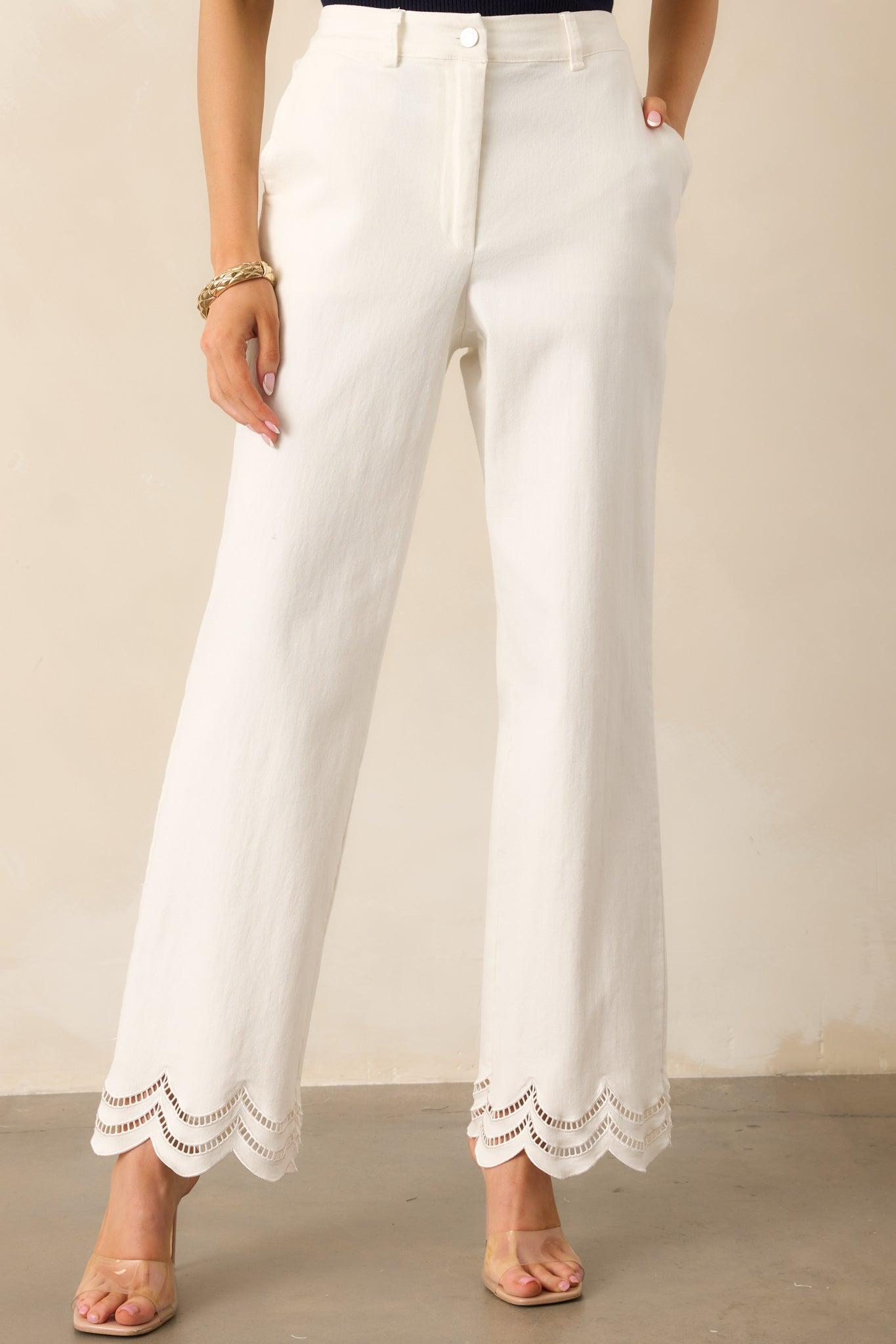 The Time Is Now White Straight Leg Scallop Hem Jeans Product Image