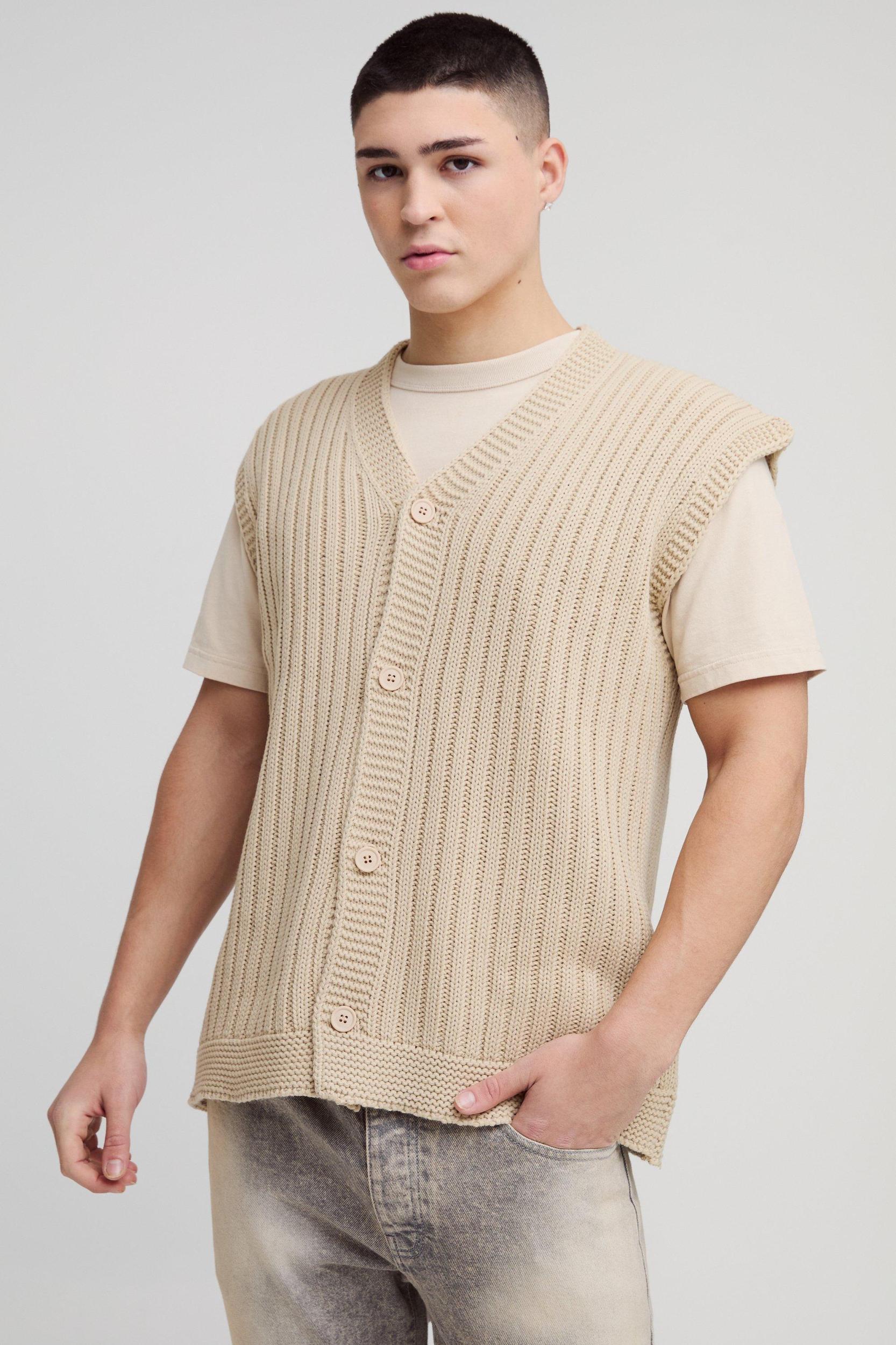 Oversized V Neck Knitted Undershirt | boohooMAN USA Product Image