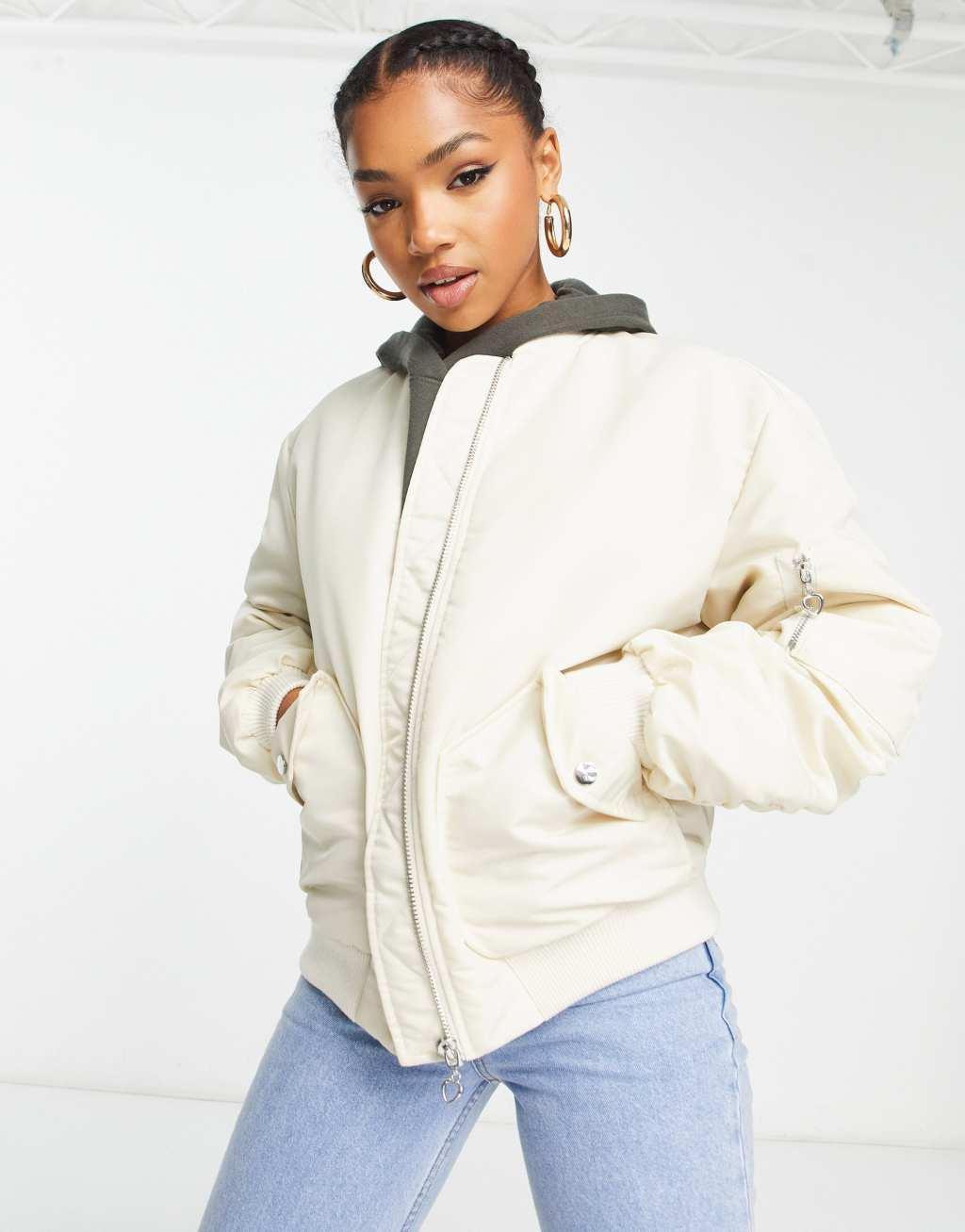 Miss Selfridge ruched sleeve bomber jacket Product Image