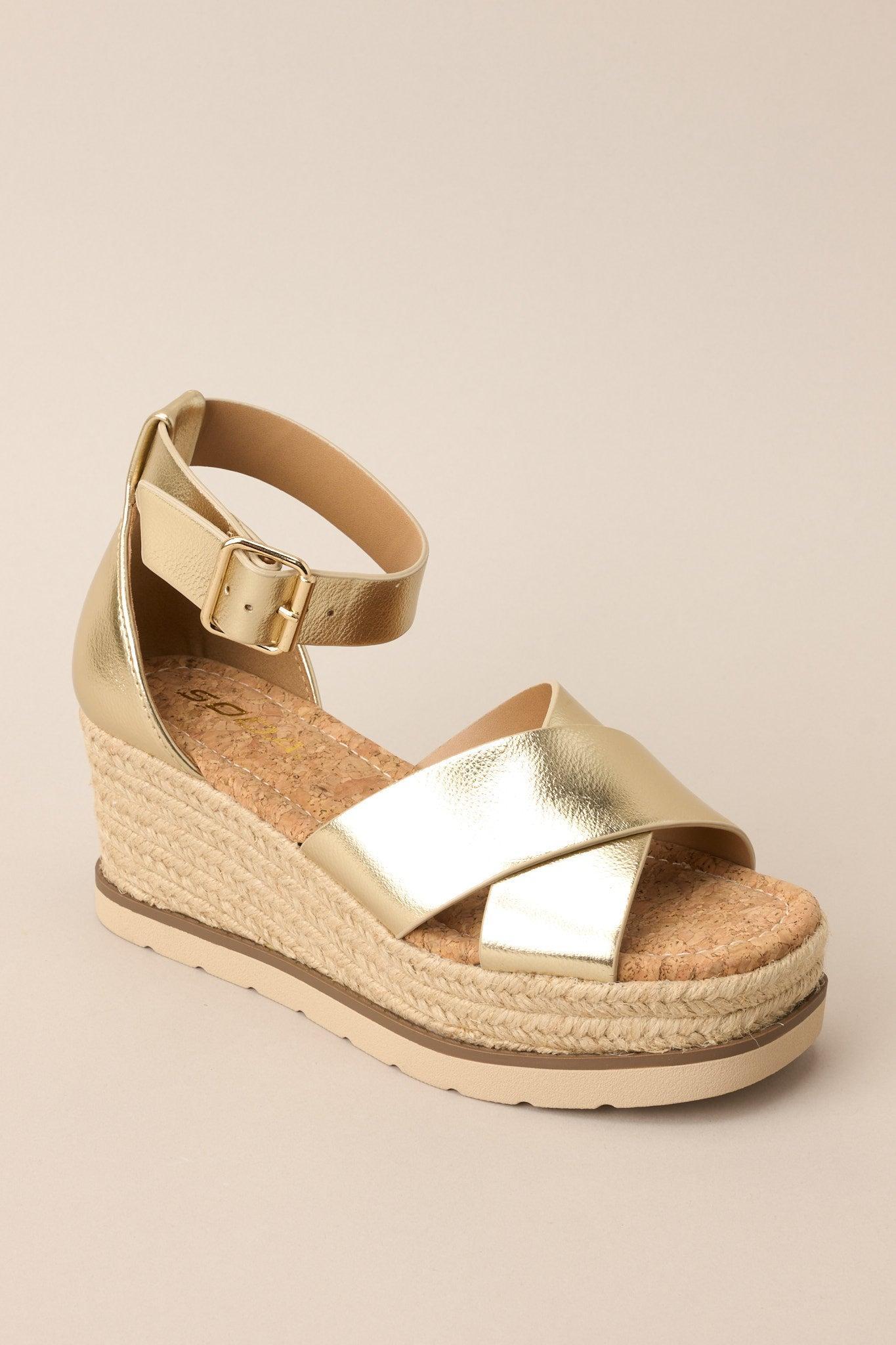 Sandy Sole Gold Espadrille Platform Wedge Sandals Product Image