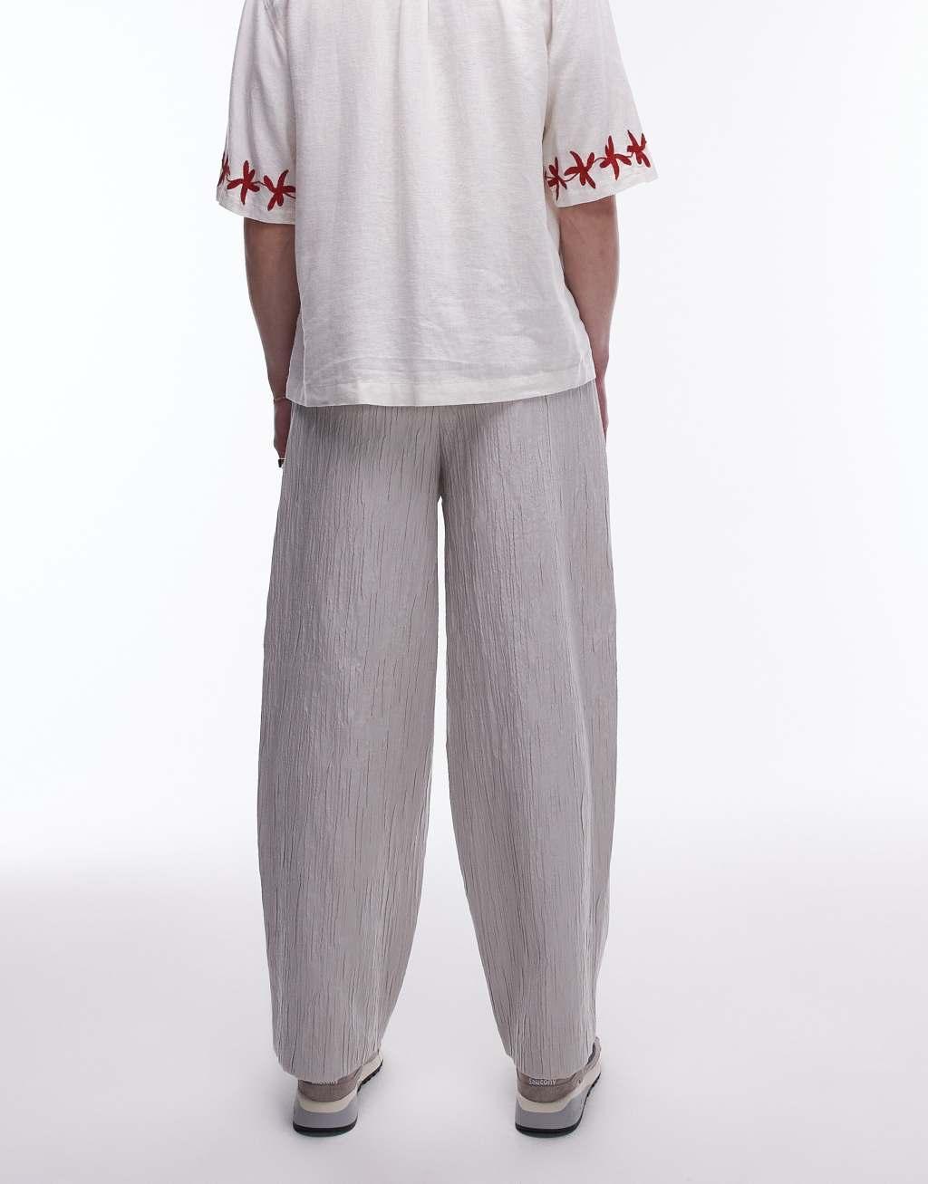 Topman premium wide leg textured pants in stone Product Image