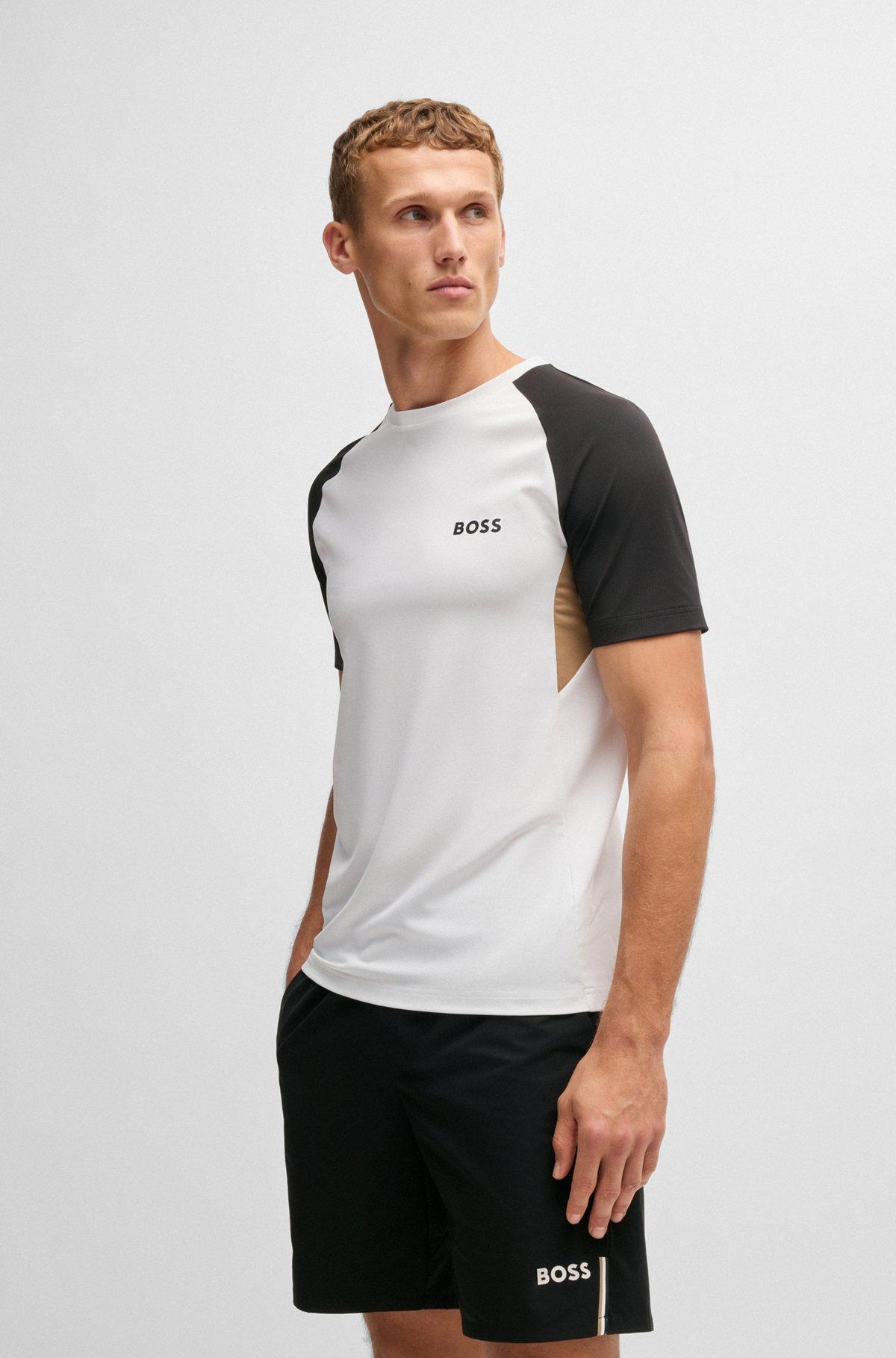 BOSS - Active color-blocked T-shirt in moisture-wicking fabric - Black Product Image