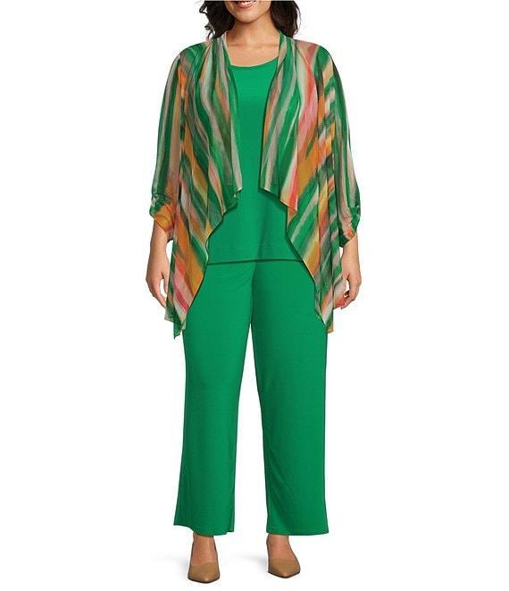 Investments Plus Size Soft Separates Mesh Open Drape Front Long Roll-Tab Sleeve Coordinating Cardigan Product Image
