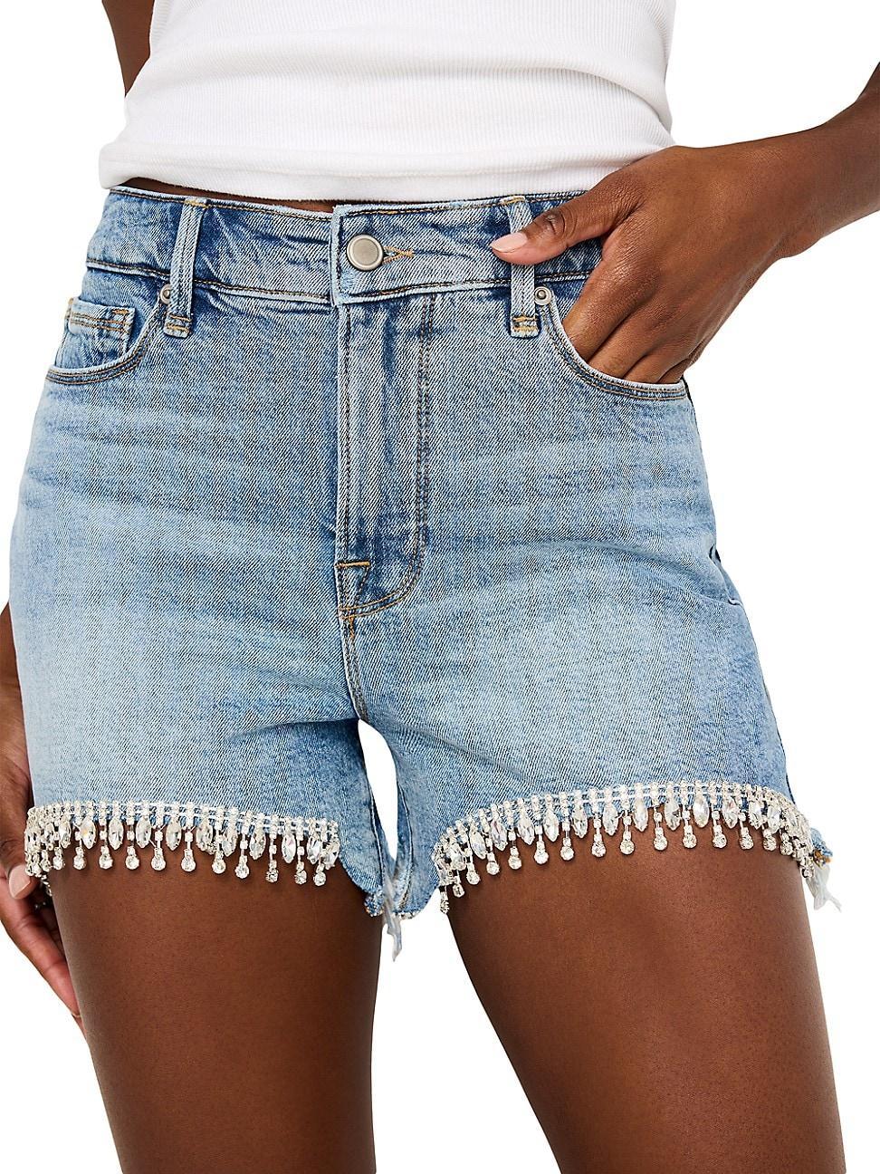 Womens Bombshell Embellished Denim Shorts Product Image
