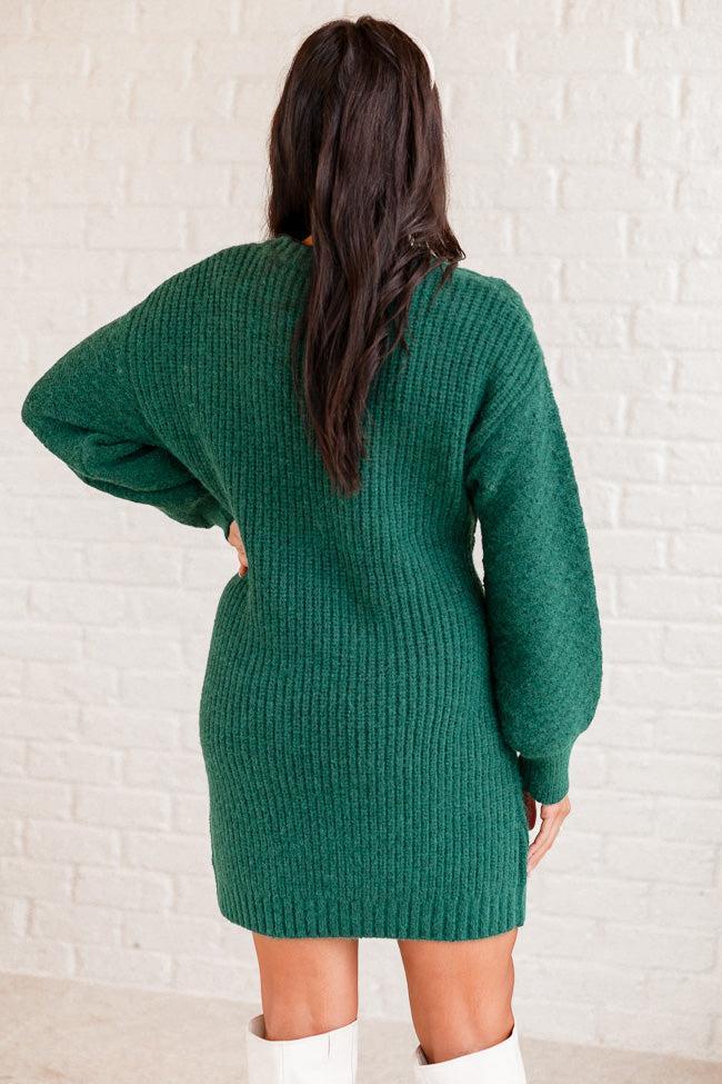 All Is Bright Evergreen Multi Textured Long Sleeve Sweater Dress FINAL SALE Product Image