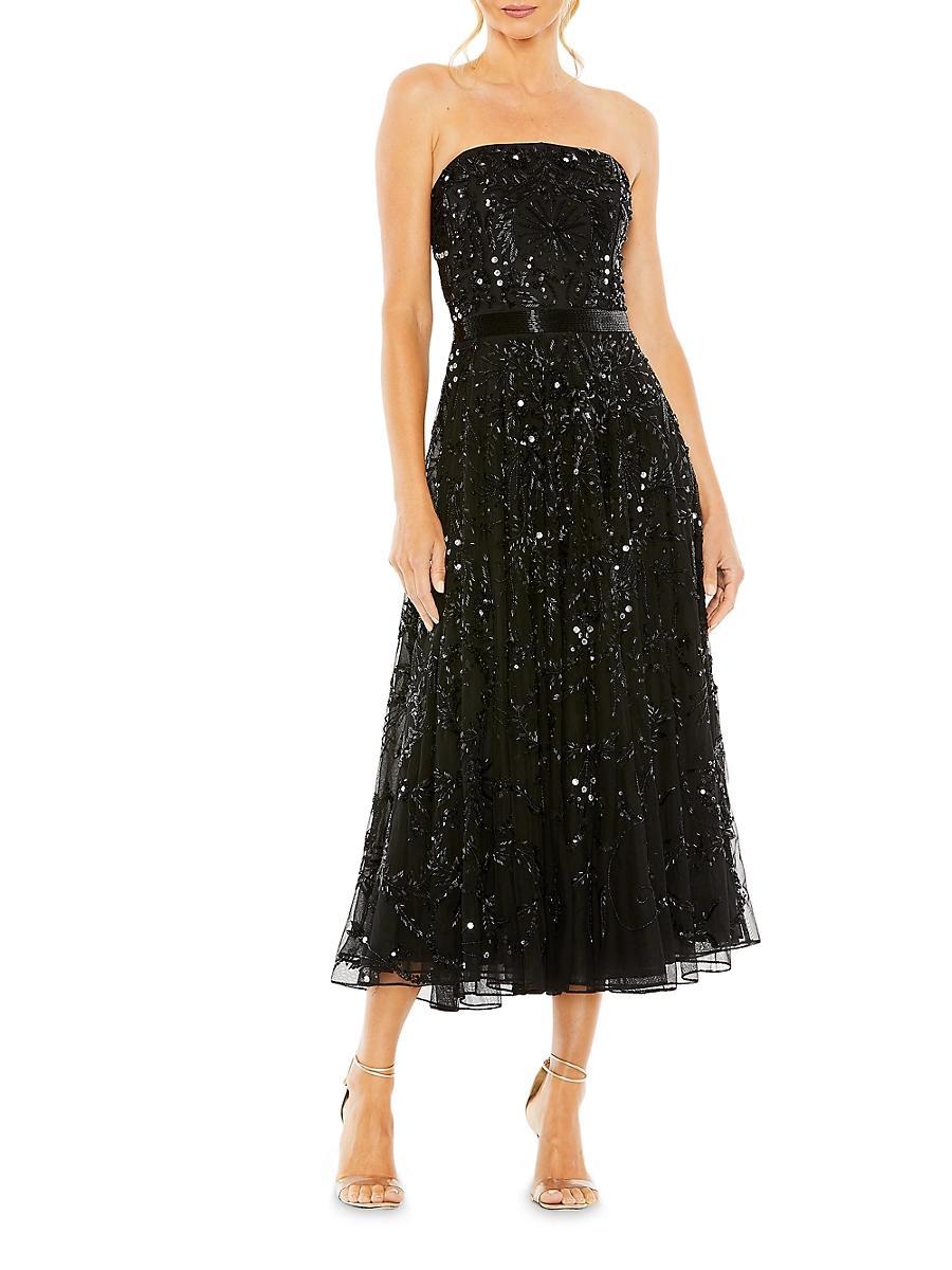 Womens Embellished Mesh Strapless Midi-Dress Product Image