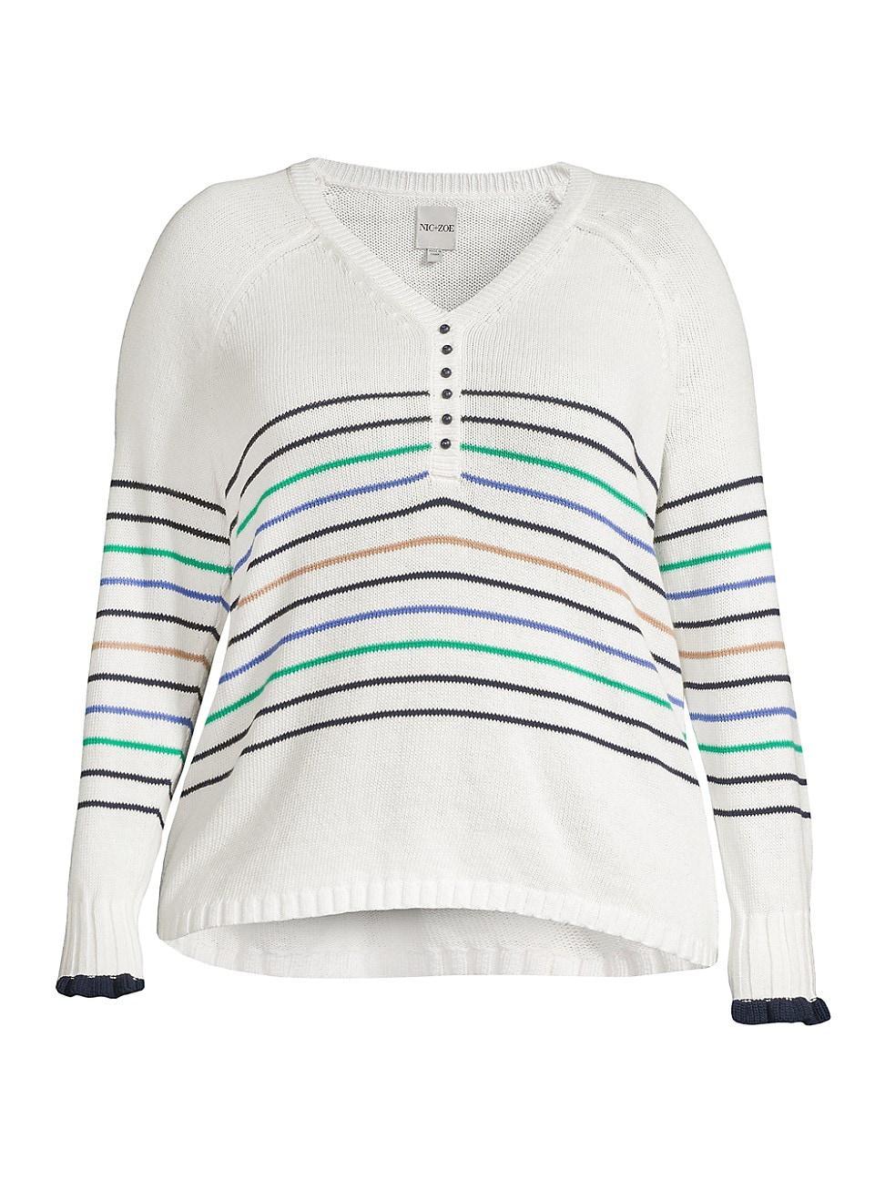 NIC+ZOE Plus Size Maritime Stripe Sweater (Cream ) Women's Sweater Product Image